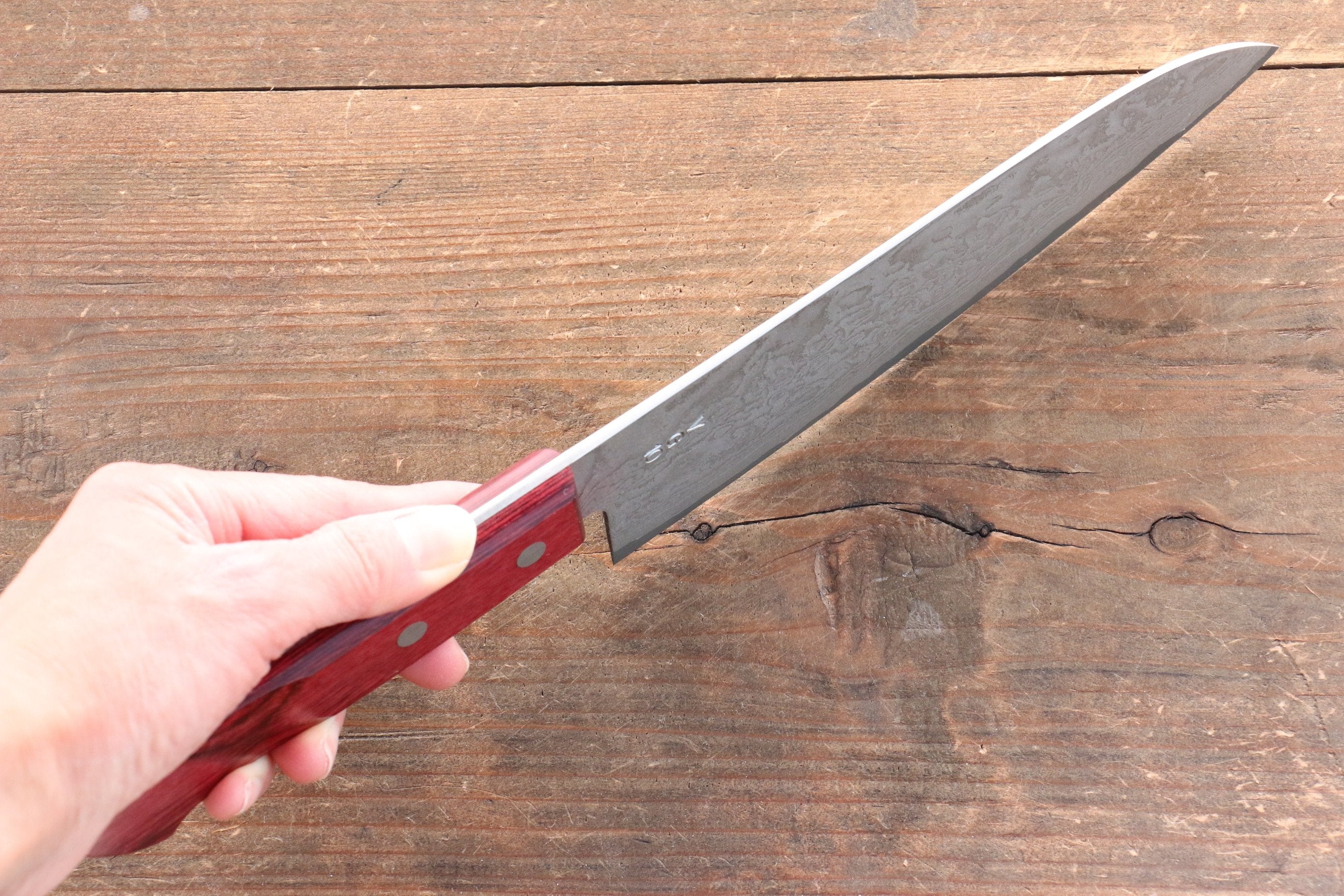 Nao Yamamoto VG10 Black Damascus Santoku 180mm Red Pakka wood - Seisuke Knife