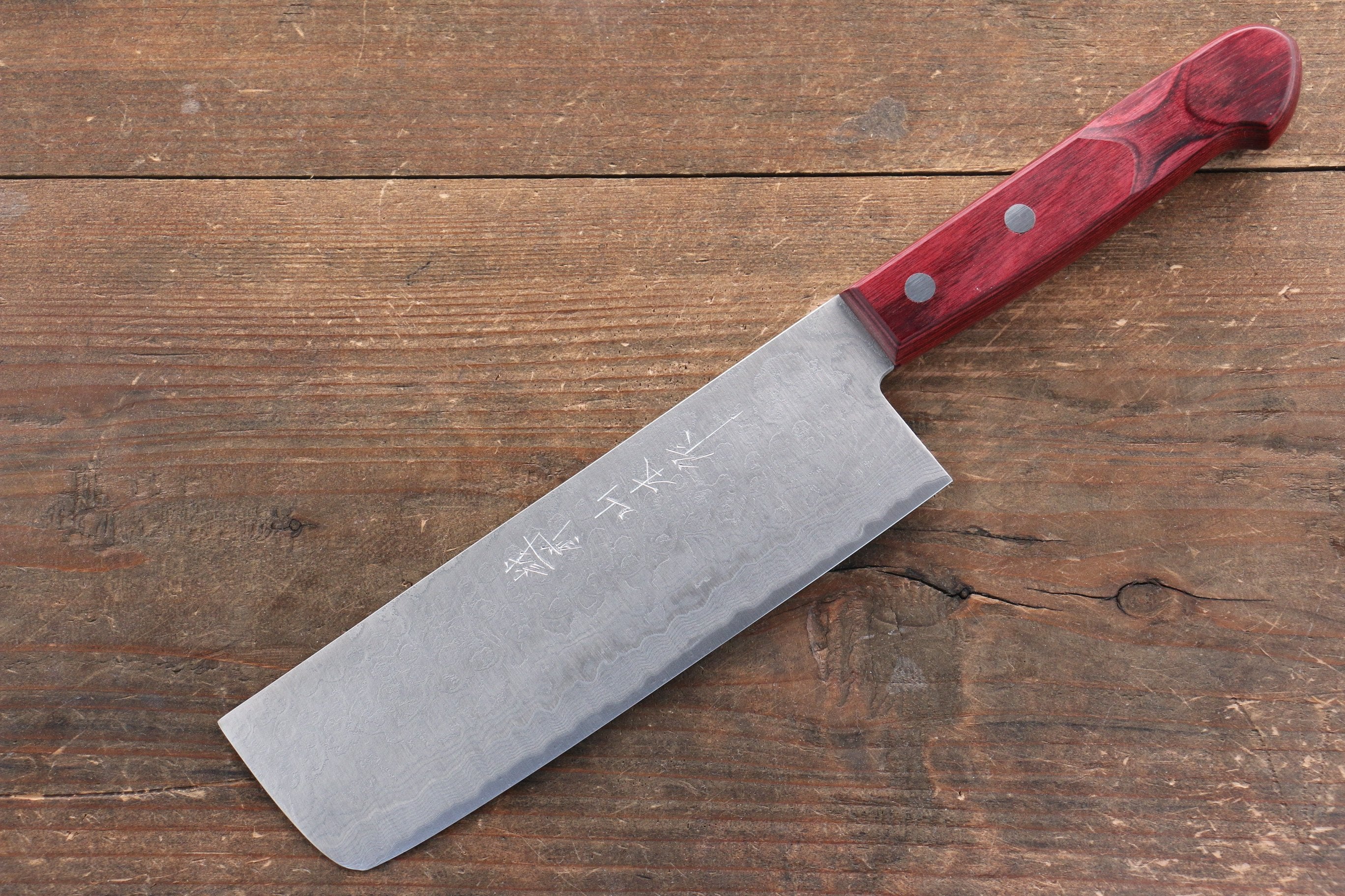 Nao Yamamoto SG2 Damascus Migaki Finished Nakiri 165mm Red Pakka wood - Seisuke Knife