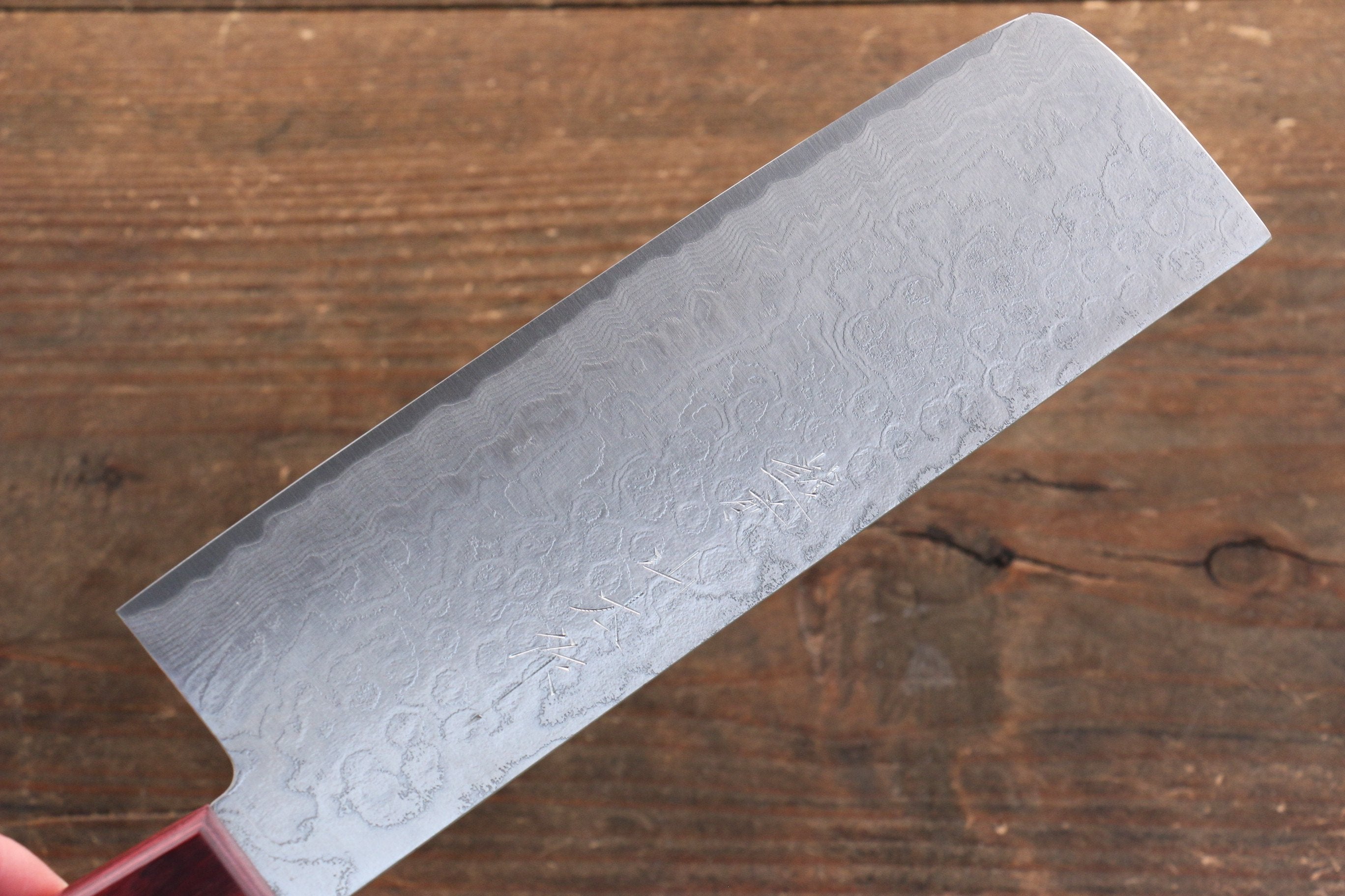 Nao Yamamoto SG2 Damascus Migaki Finished Nakiri 165mm Red Pakka wood - Seisuke Knife