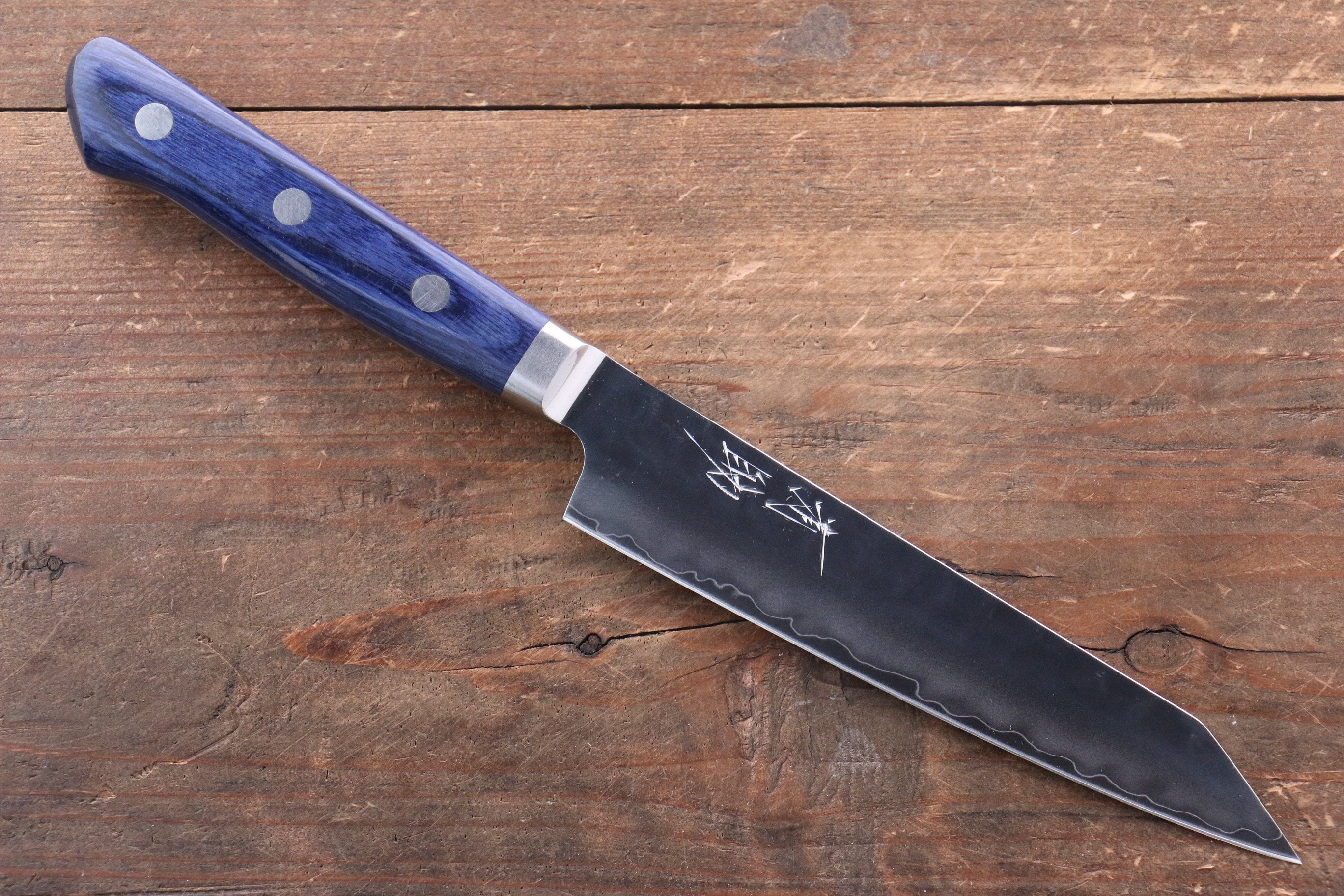 Seisuke Aotsuchi AUS10 Hammered Kiritsuke Petty-Utility 140mm Blue Pakkawood Handle with Sheath - Seisuke Knife
