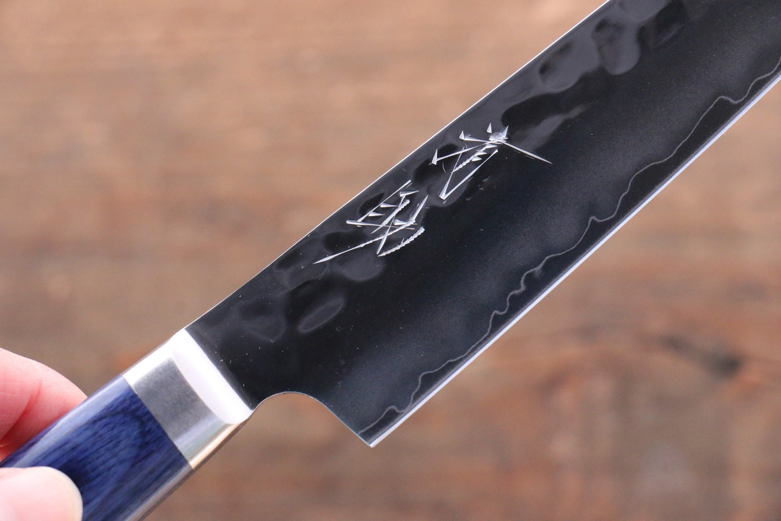 Seisuke Aotsuchi AUS10 Hammered Kiritsuke Petty-Utility 140mm Blue Pakkawood Handle with Sheath - Seisuke Knife