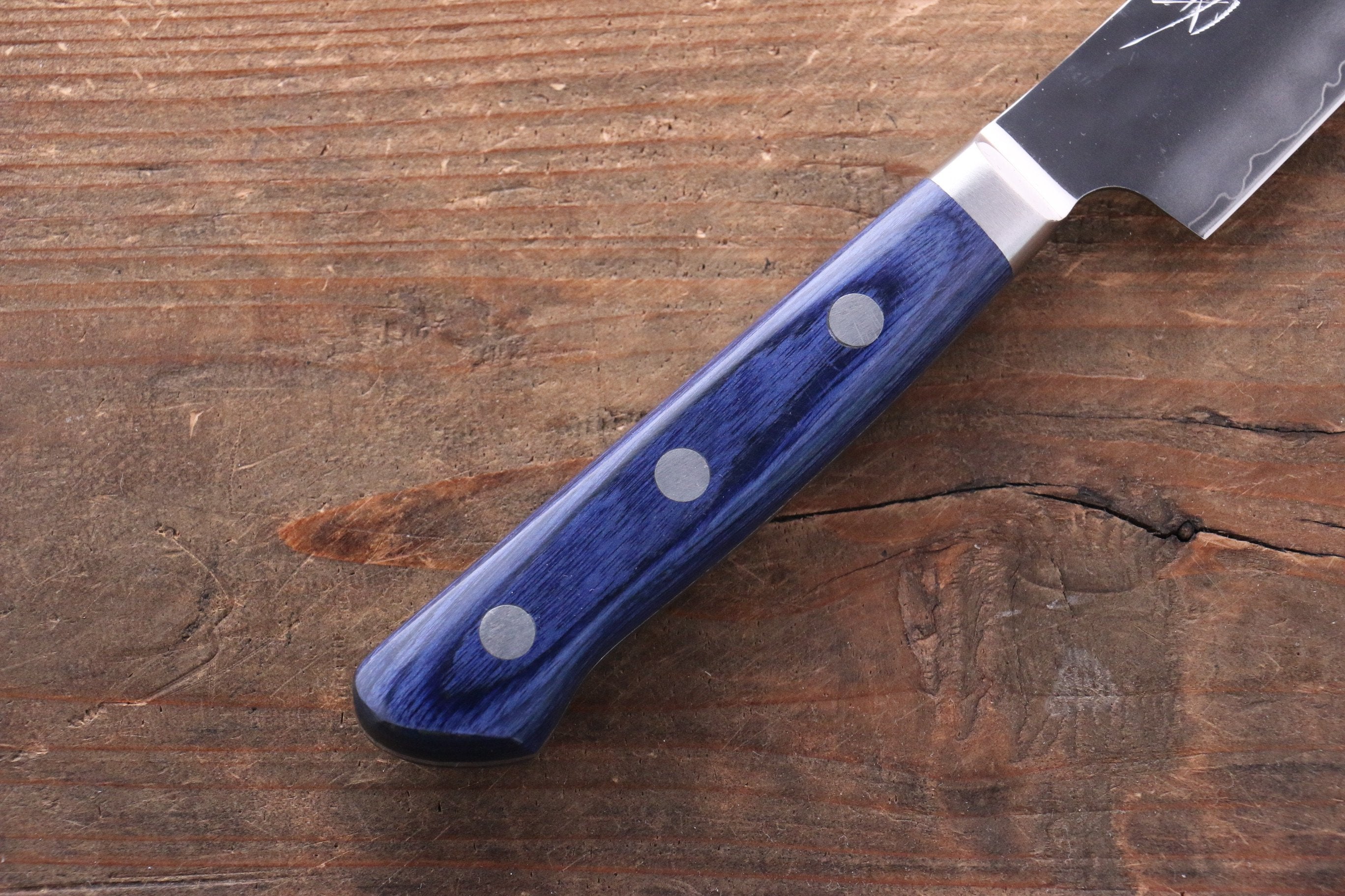 Seisuke Aotsuchi AUS10 Hammered Kiritsuke Petty-Utility 140mm Blue Pakkawood Handle with Sheath - Seisuke Knife
