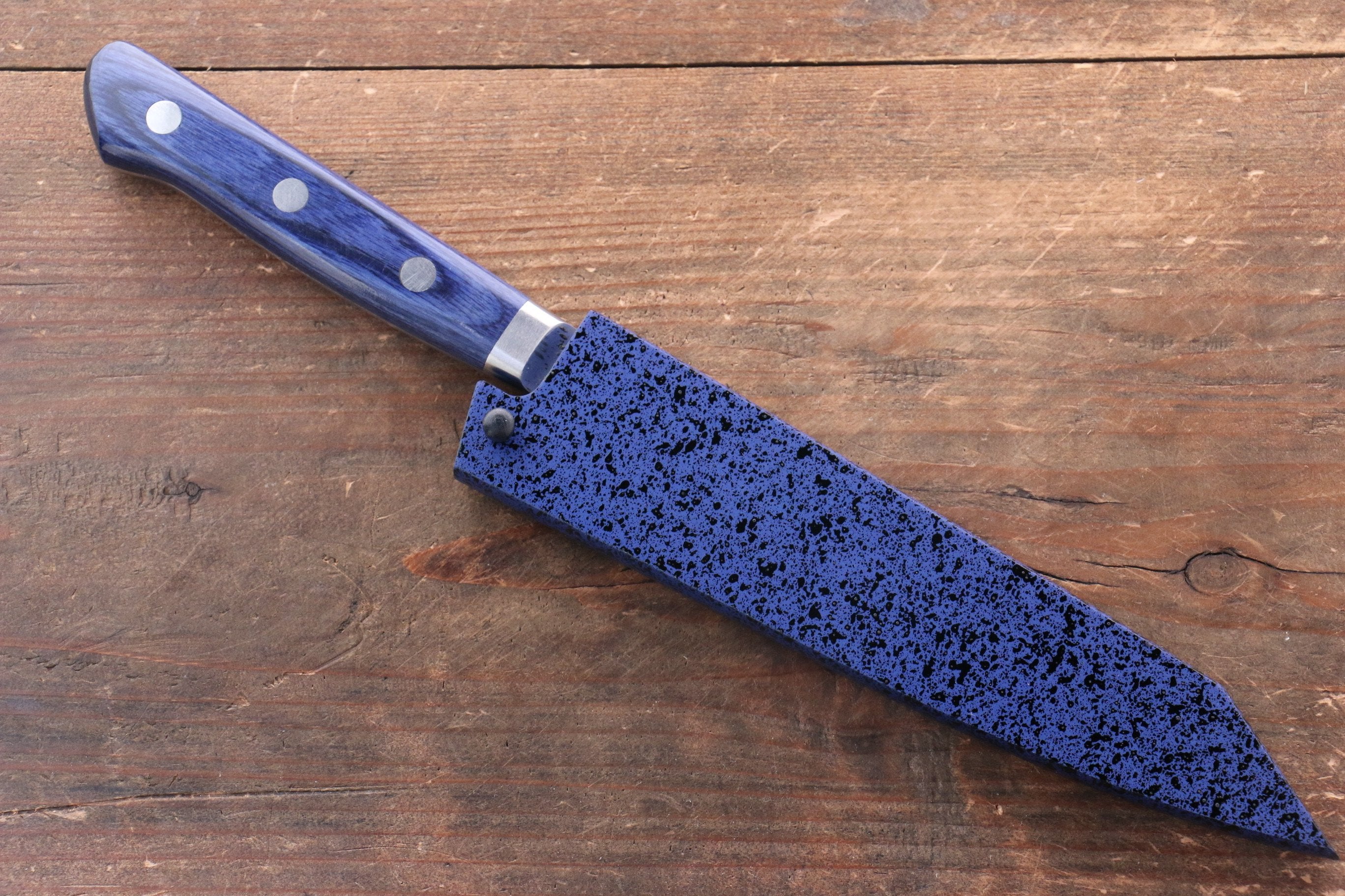 Seisuke Aotsuchi AUS10 Hammered Kiritsuke Petty-Utility 140mm Blue Pakkawood Handle with Sheath - Seisuke Knife