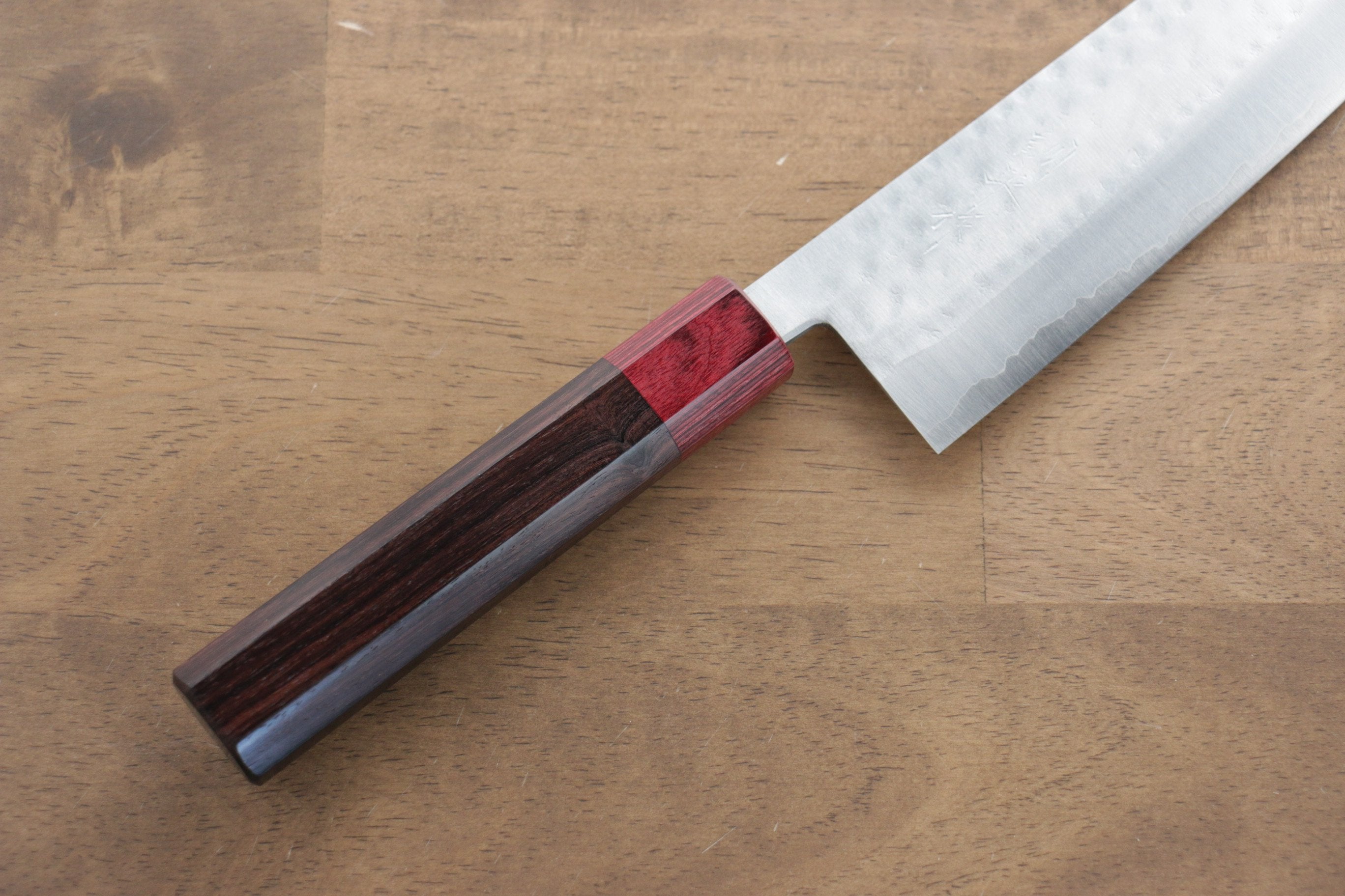 Kunihira VG1 Hammered Santoku 170mm with Shitan Handle and Red Pakkawood Ferrule - Seisuke Knife