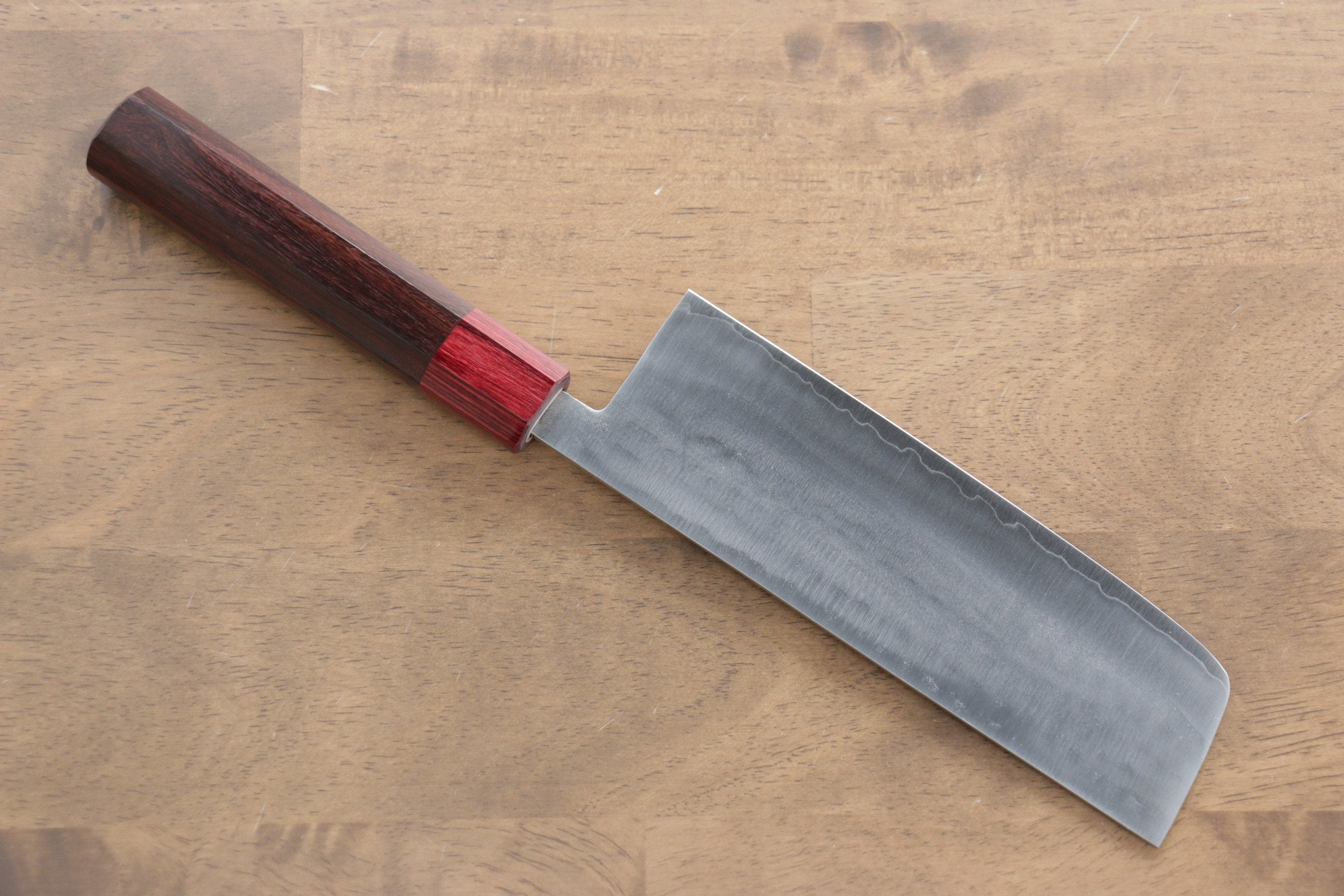 Kunihira VG1 Hammered Nakiri 165mm with Shitan Handle and Red Pakkawood Ferrule - Seisuke Knife