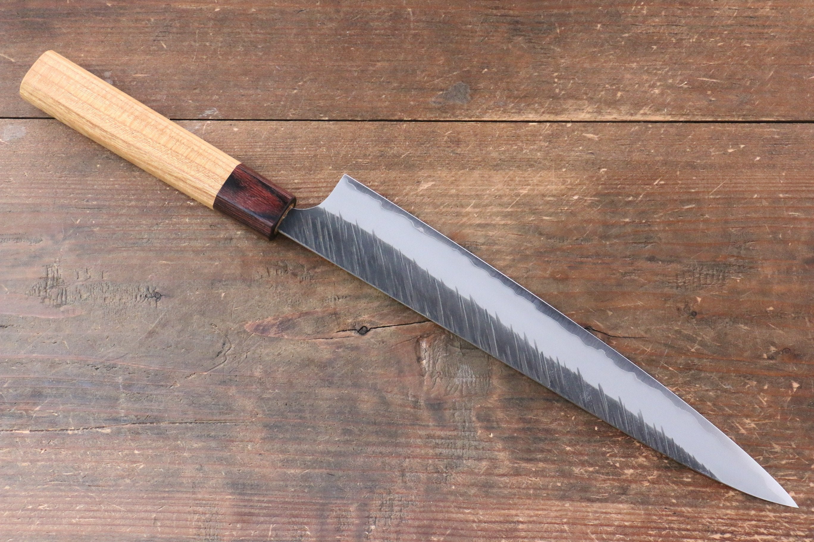 Yu Kurosaki Fujin Blue Super Hammered Sujihiki 240mm Keyaki (Japanese Elm) Handle - Seisuke Knife