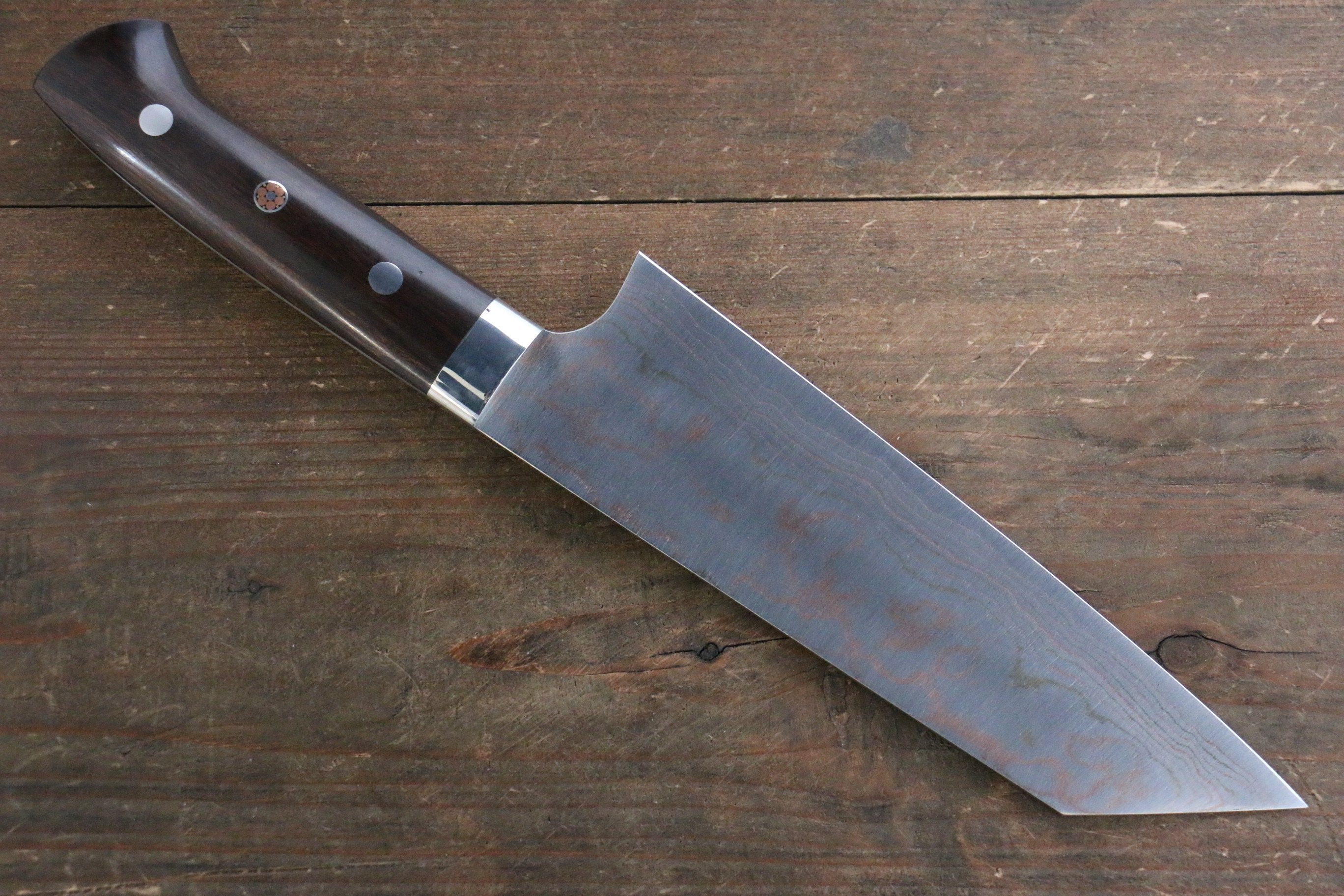 Takeshi Saji Blue Steel No.2 Colored Damascus Bunka 180mm Ironwood Handle - Seisuke Knife