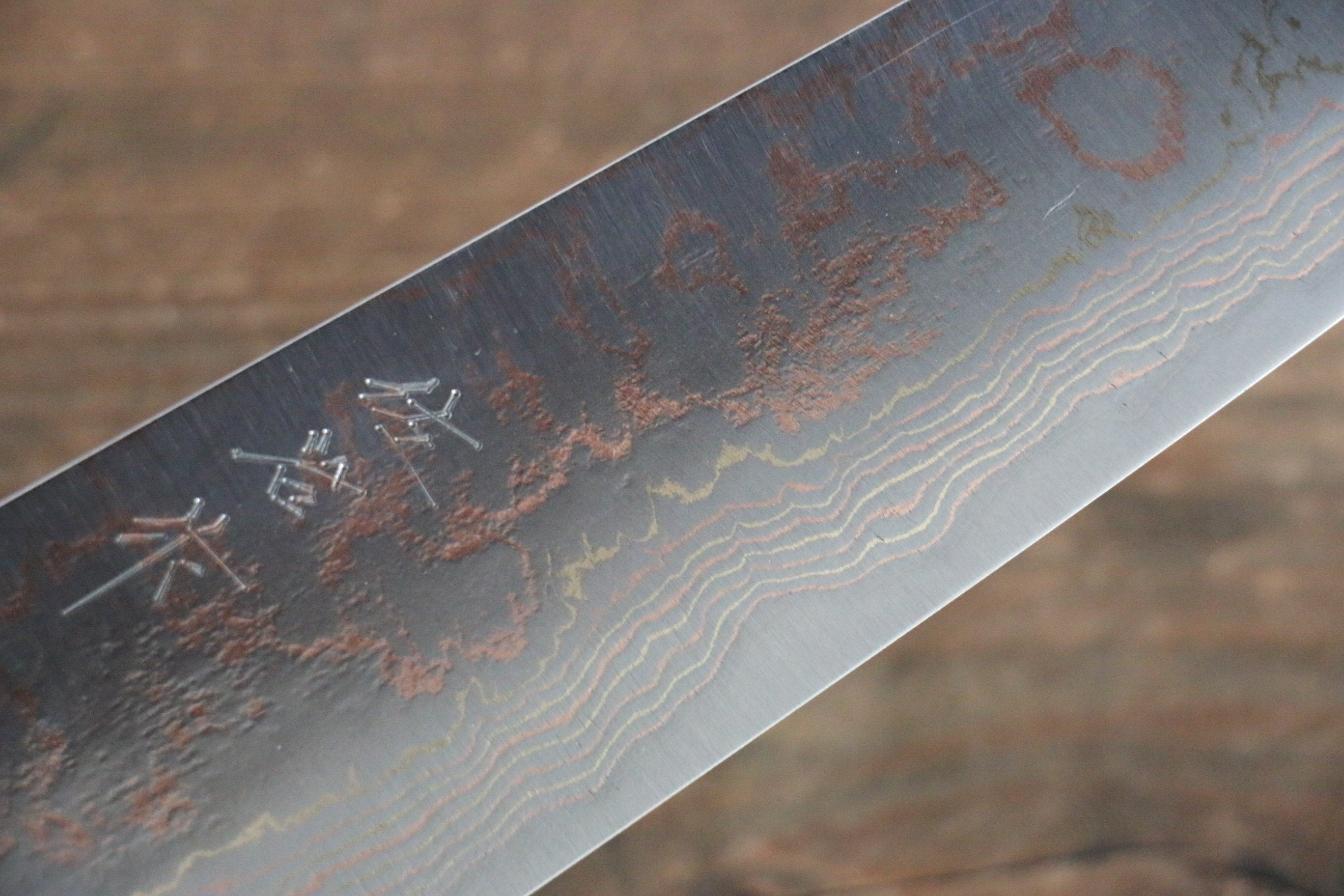 Takeshi Saji Blue Steel No.2 Colored Damascus Bunka 180mm Ironwood Handle - Seisuke Knife