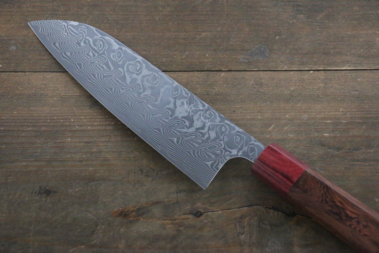Yoshimi Kato SG2 Black Damascus Santoku 170mm Honduras (ferrule: Red Pakka wood) Handle - Seisuke Knife