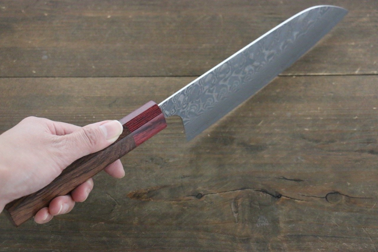 Yoshimi Kato SG2 Black Damascus Santoku 170mm Honduras (ferrule: Red Pakka wood) Handle - Seisuke Knife