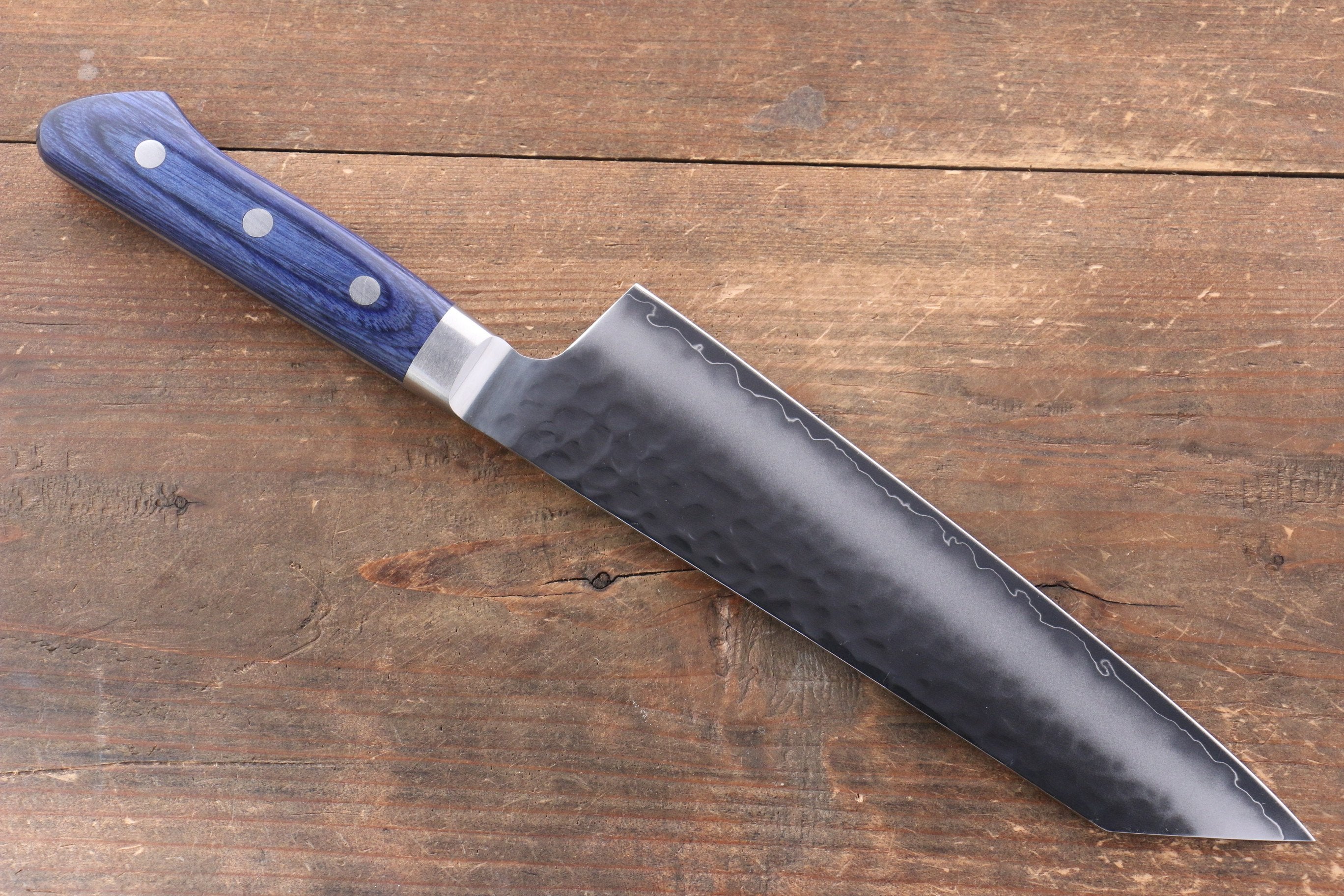 Seisuke Aotsuchi AUS10 Hammered Kiritsuke Santoku 195mm Blue Pakka wood Handle with Sheath - Seisuke Knife