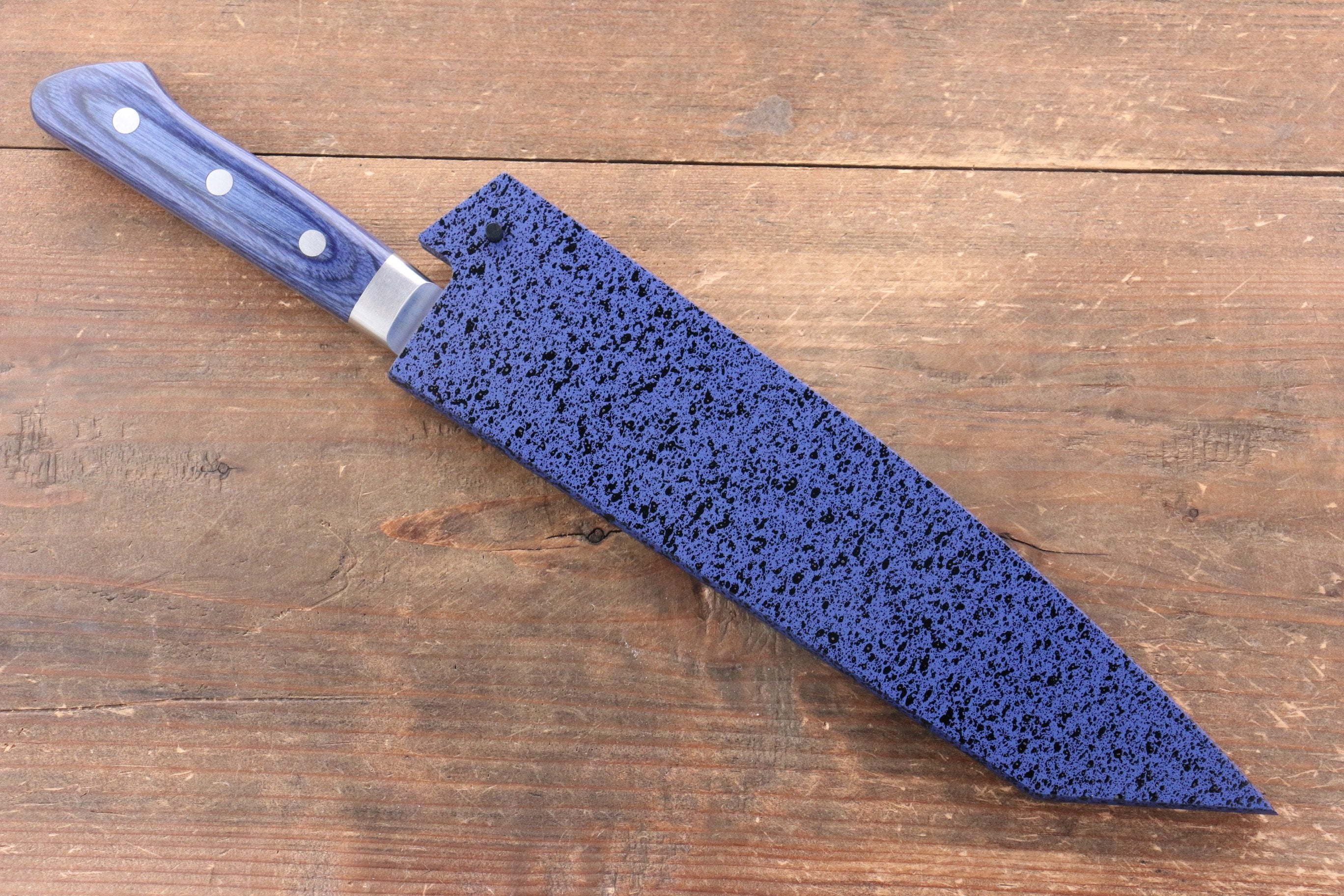 Seisuke Aotsuchi AUS10 Hammered Kiritsuke Santoku 195mm Blue Pakka wood Handle with Sheath - Seisuke Knife