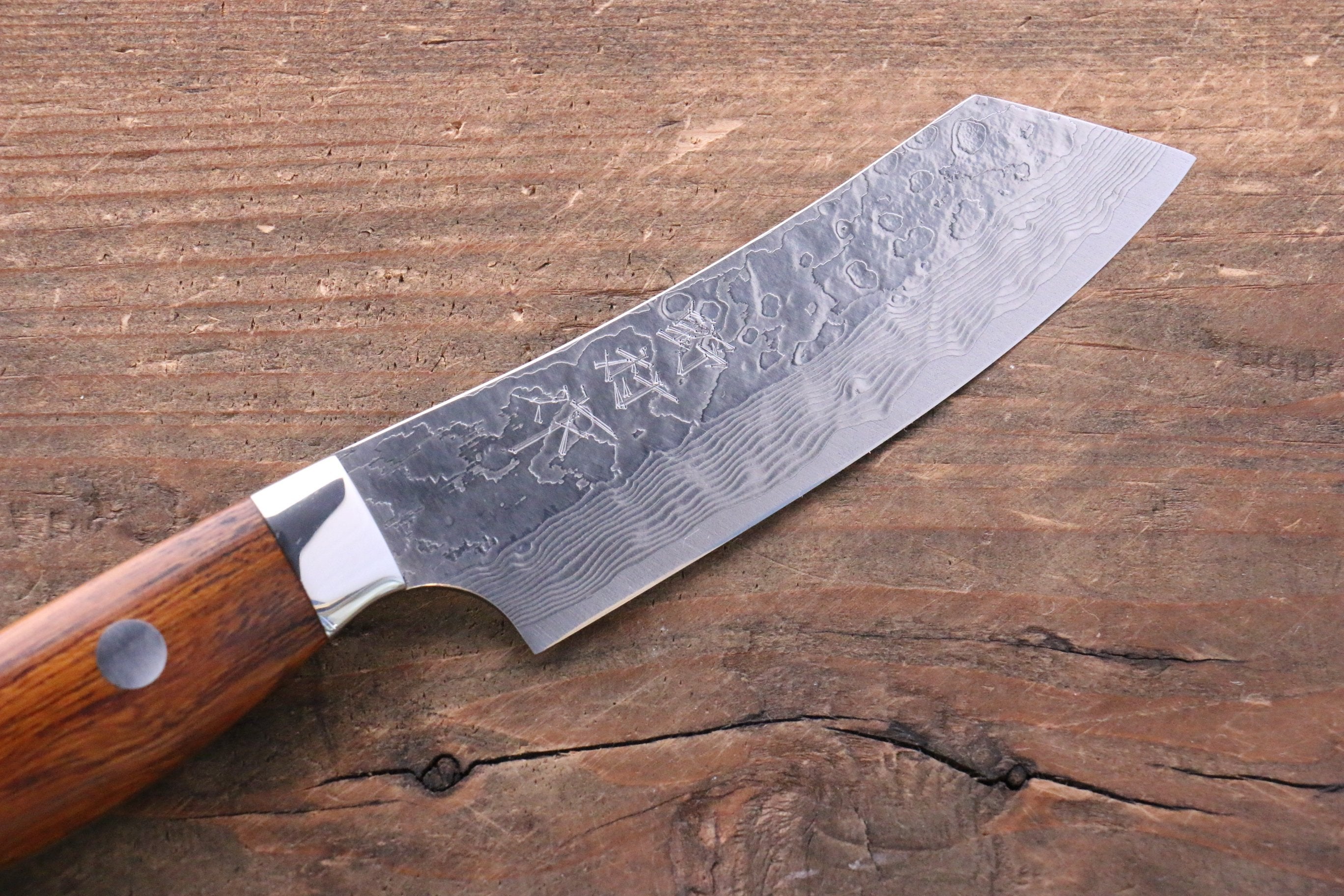 Kazuo Nomura VG10 Damascus Kiritsuke 90mm Ironwood Handle - Seisuke Knife