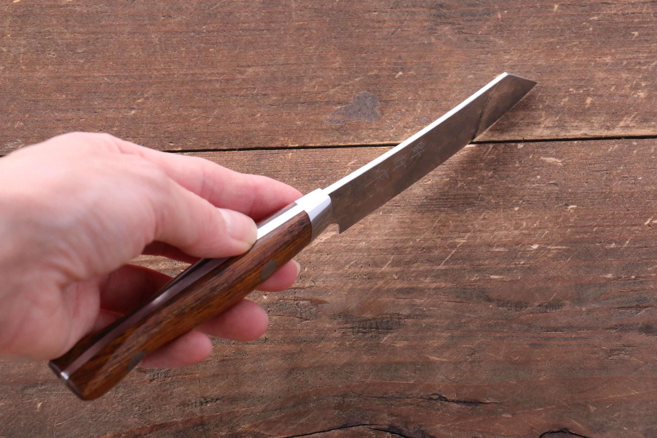 Kazuo Nomura VG10 Damascus Kiritsuke 90mm Ironwood Handle - Seisuke Knife
