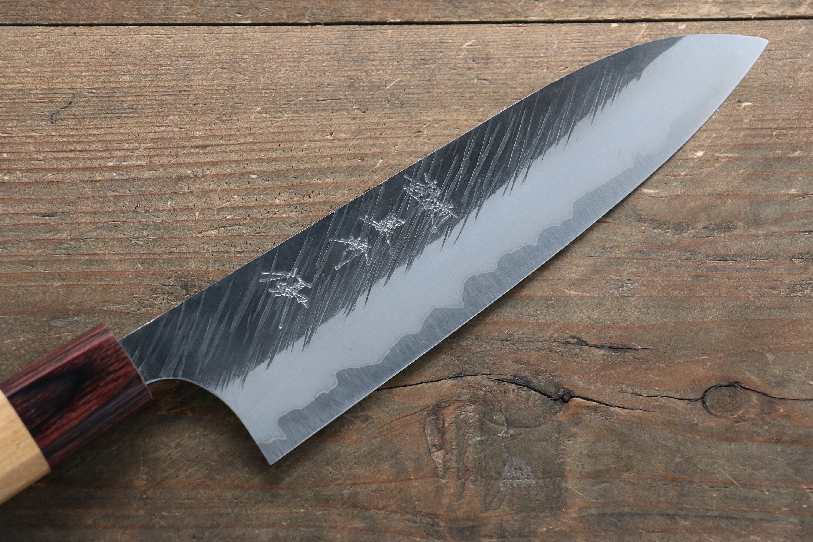 Yu Kurosaki Fujin Blue Super Hammered Gyuto 180mm Keyaki Elm Handle - Seisuke Knife