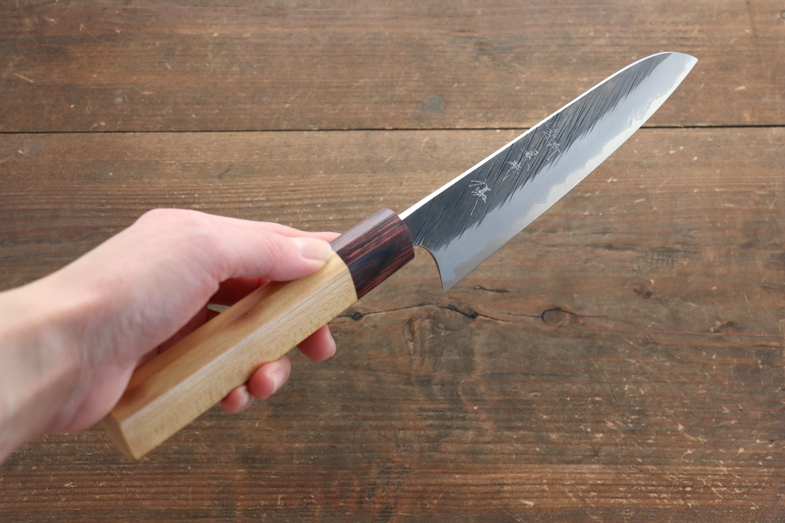 Yu Kurosaki Fujin Blue Super Hammered Gyuto 180mm Keyaki Elm Handle - Seisuke Knife