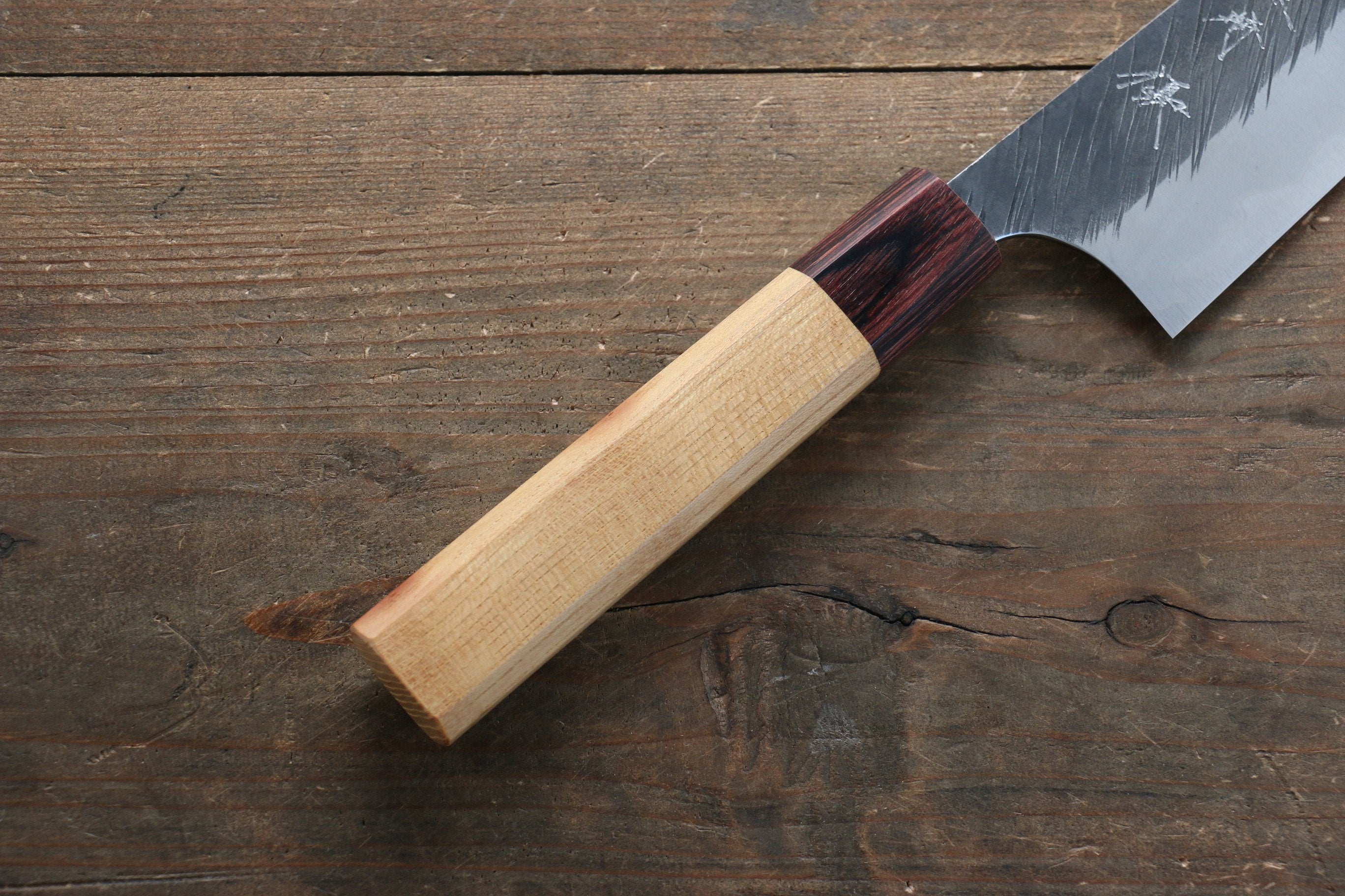 Yu Kurosaki Fujin Blue Super Hammered Gyuto 180mm Keyaki Elm Handle - Seisuke Knife