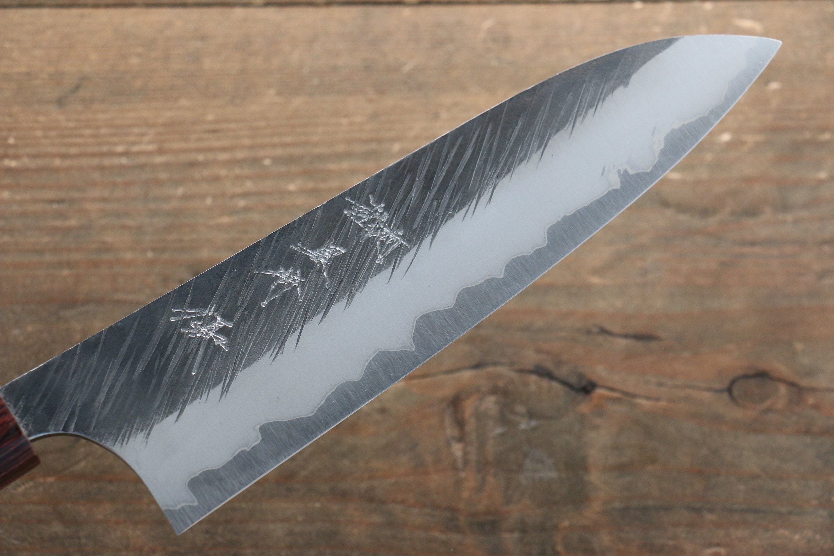 Yu Kurosaki Fujin Blue Super Hammered Gyuto 180mm Keyaki Elm Handle - Seisuke Knife