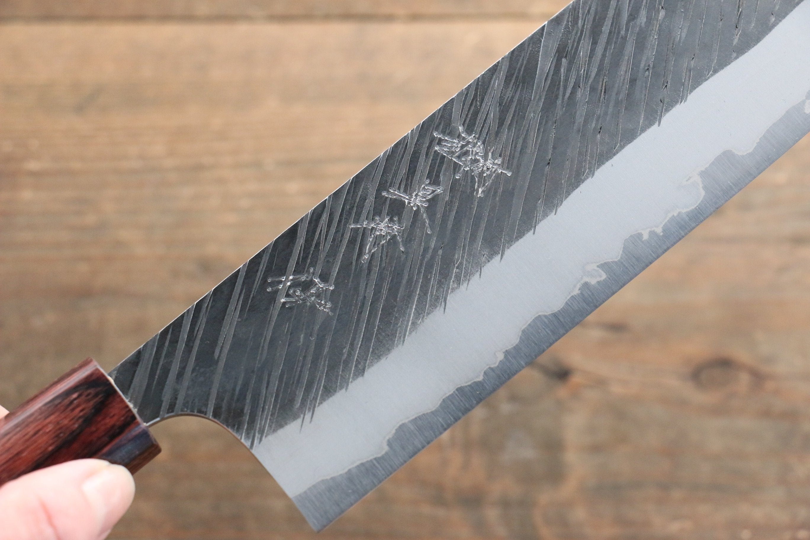 Yu Kurosaki Fujin Blue Super Hammered Nakiri 165mm with Keyaki Elm Handle - Seisuke Knife