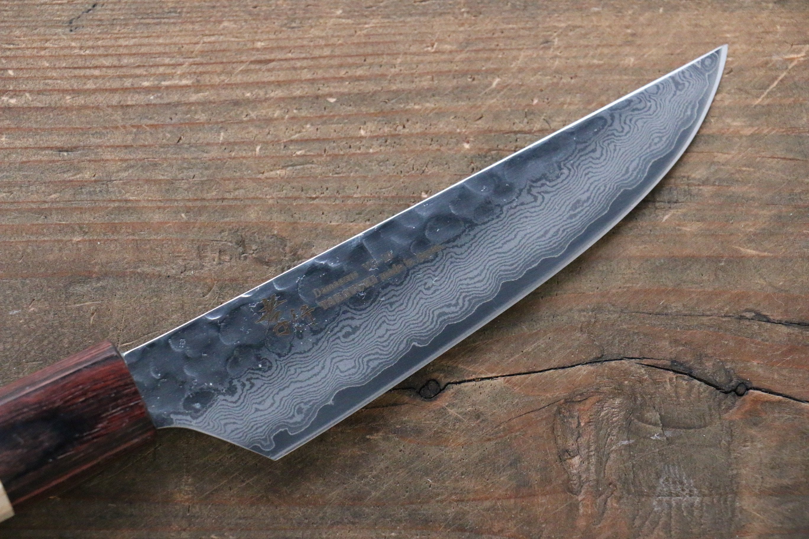 Sakai Takayuki VG10 33 Layer Damascus Steak Knife 120mm with Keyaki Elm Handle Set of 4 - Seisuke Knife