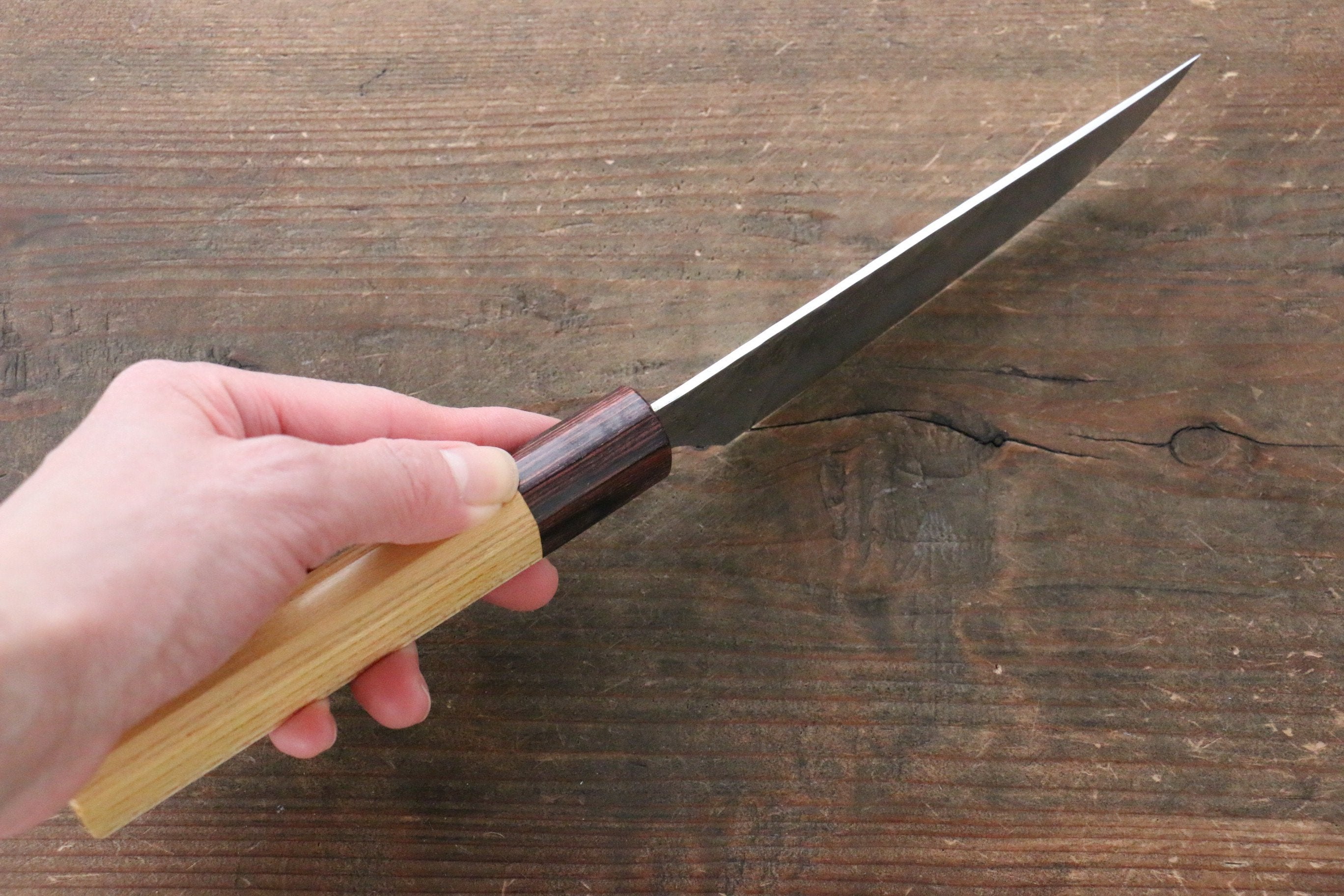 Sakai Takayuki VG10 33 Layer Damascus Steak Knife 120mm with Keyaki Elm Handle Set of 4 - Seisuke Knife