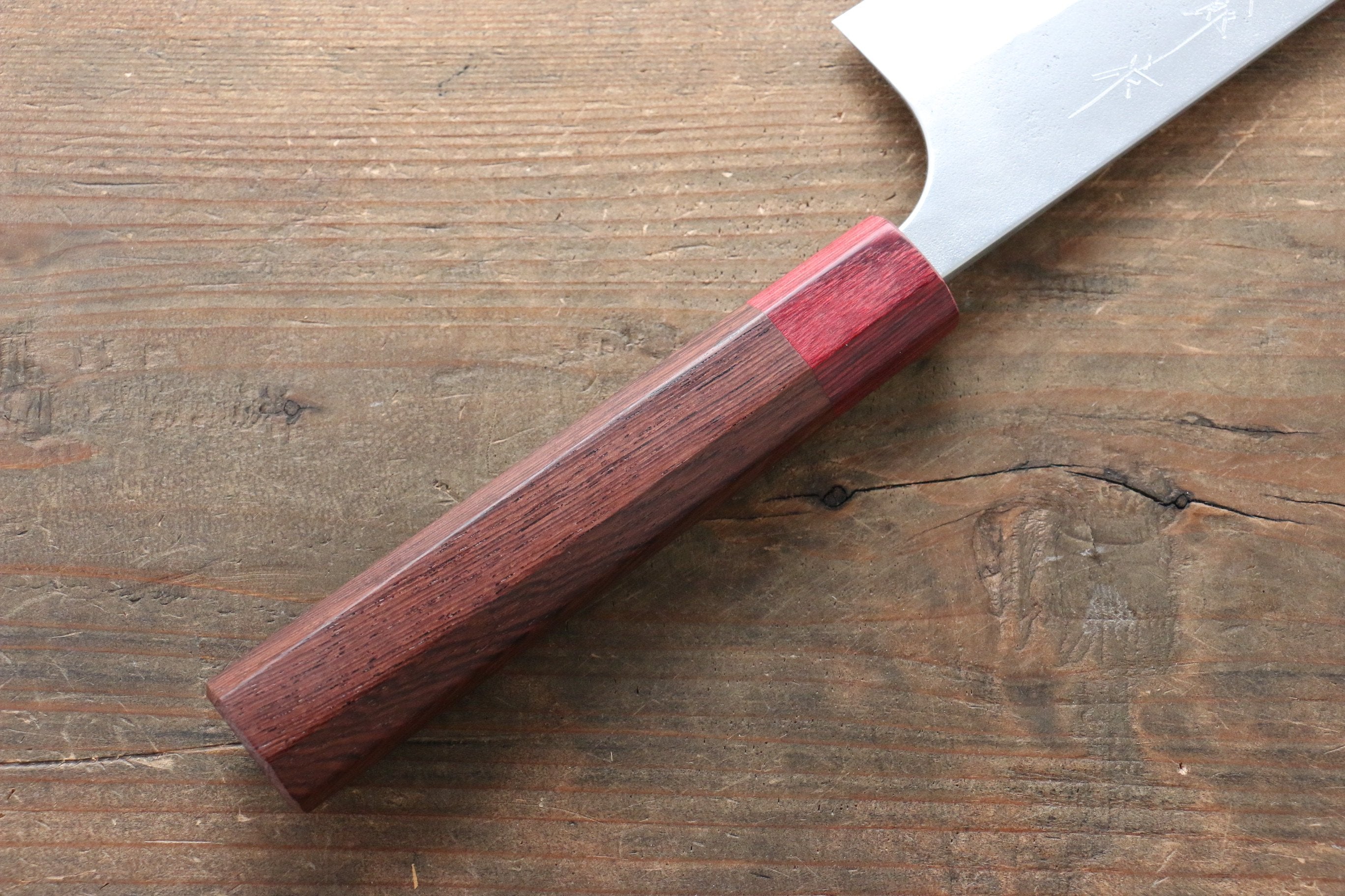 Yoshimi Kato Blue Super Nashiji Gyuto 240mm with Red Honduras Handle - Seisuke Knife