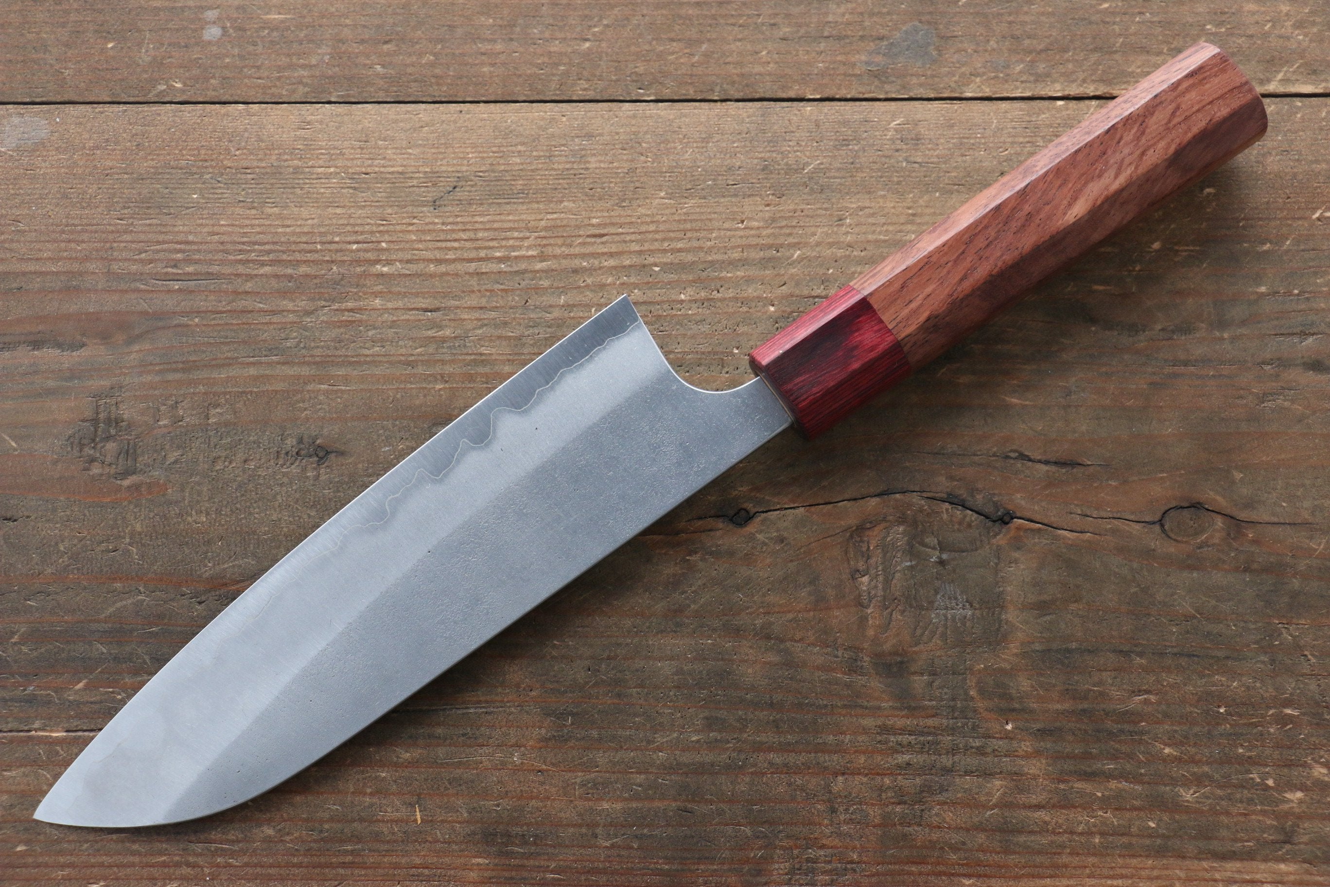Yoshimi Kato Blue Super Nashiji Santoku 170mm with Red Honduras Handle - Seisuke Knife