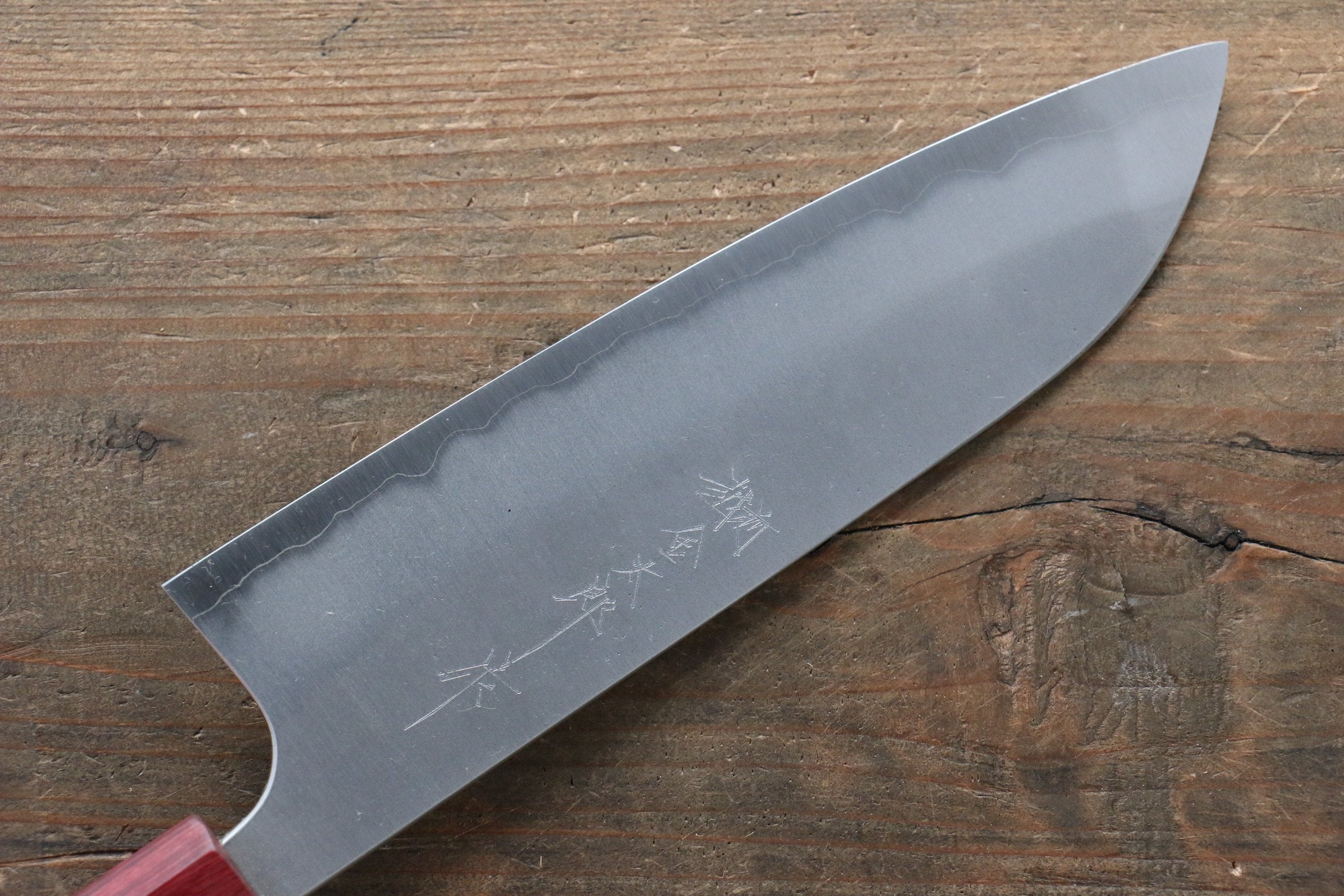 Yoshimi Kato Blue Super Nashiji Santoku 170mm with Red Honduras Handle - Seisuke Knife