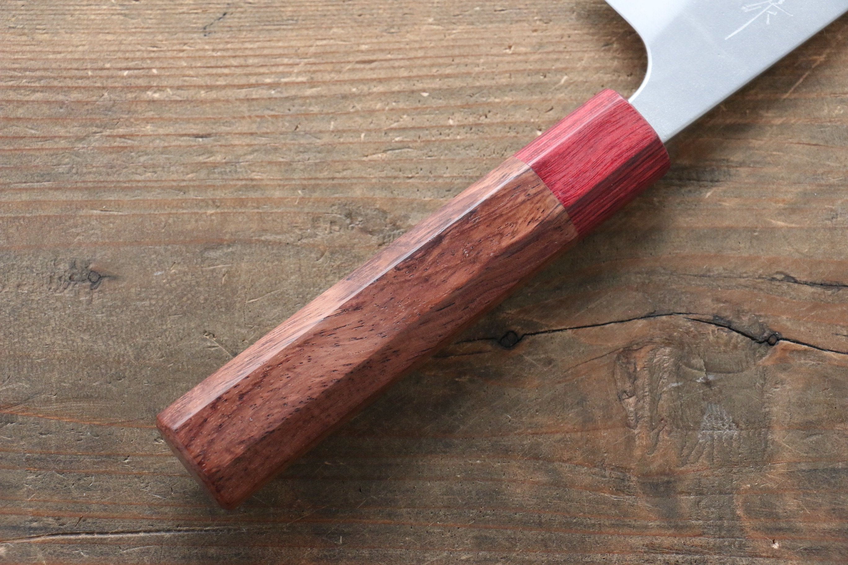 Yoshimi Kato Blue Super Nashiji Santoku 170mm with Red Honduras Handle - Seisuke Knife