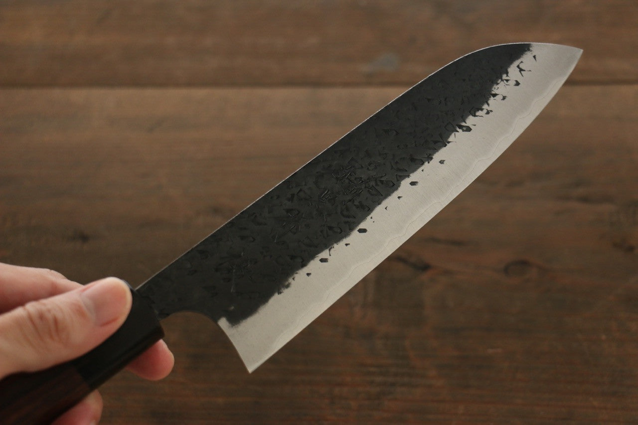 Yu Kurosaki Blue Super Clad Hammered Kurouchi Santoku Japanese Chef Knife 165mm - Seisuke Knife