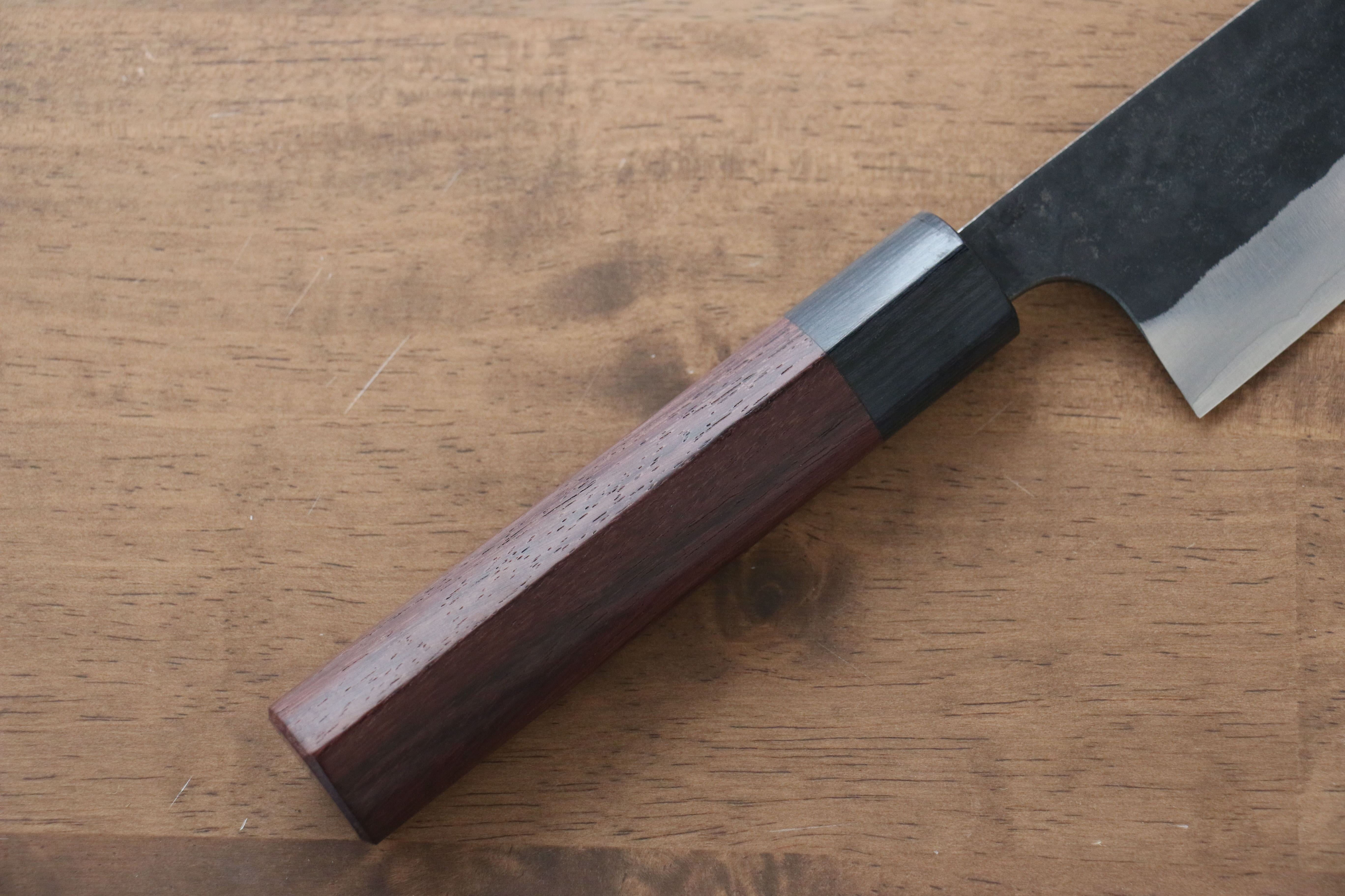 Anryu Blue Super Hammered Kurouchi Santoku 165mm Shitan Handle - Seisuke Knife