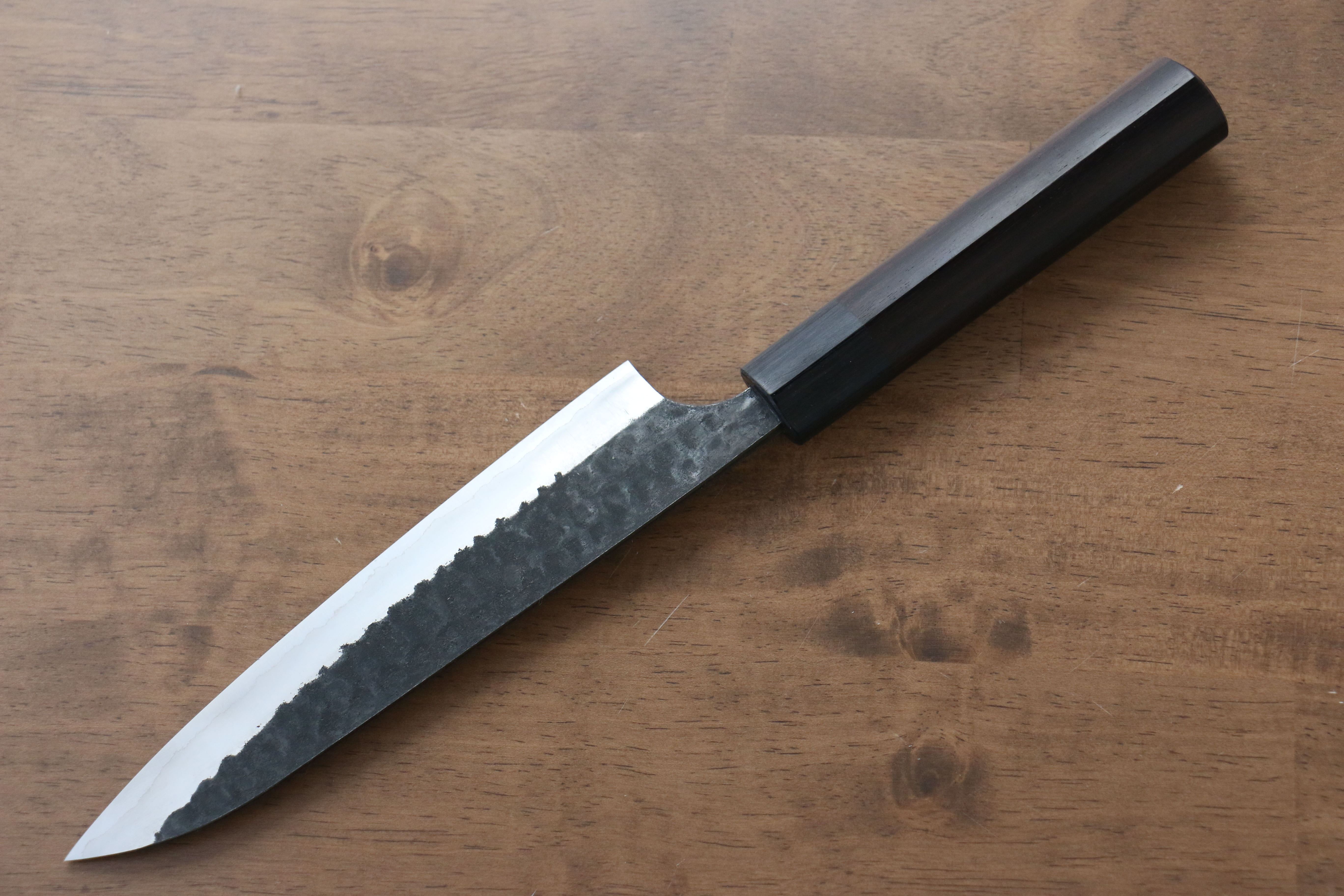 Anryu Blue Super Hammered Black Finished Gyuto 180mm Shitan Handle - Seisuke Knife