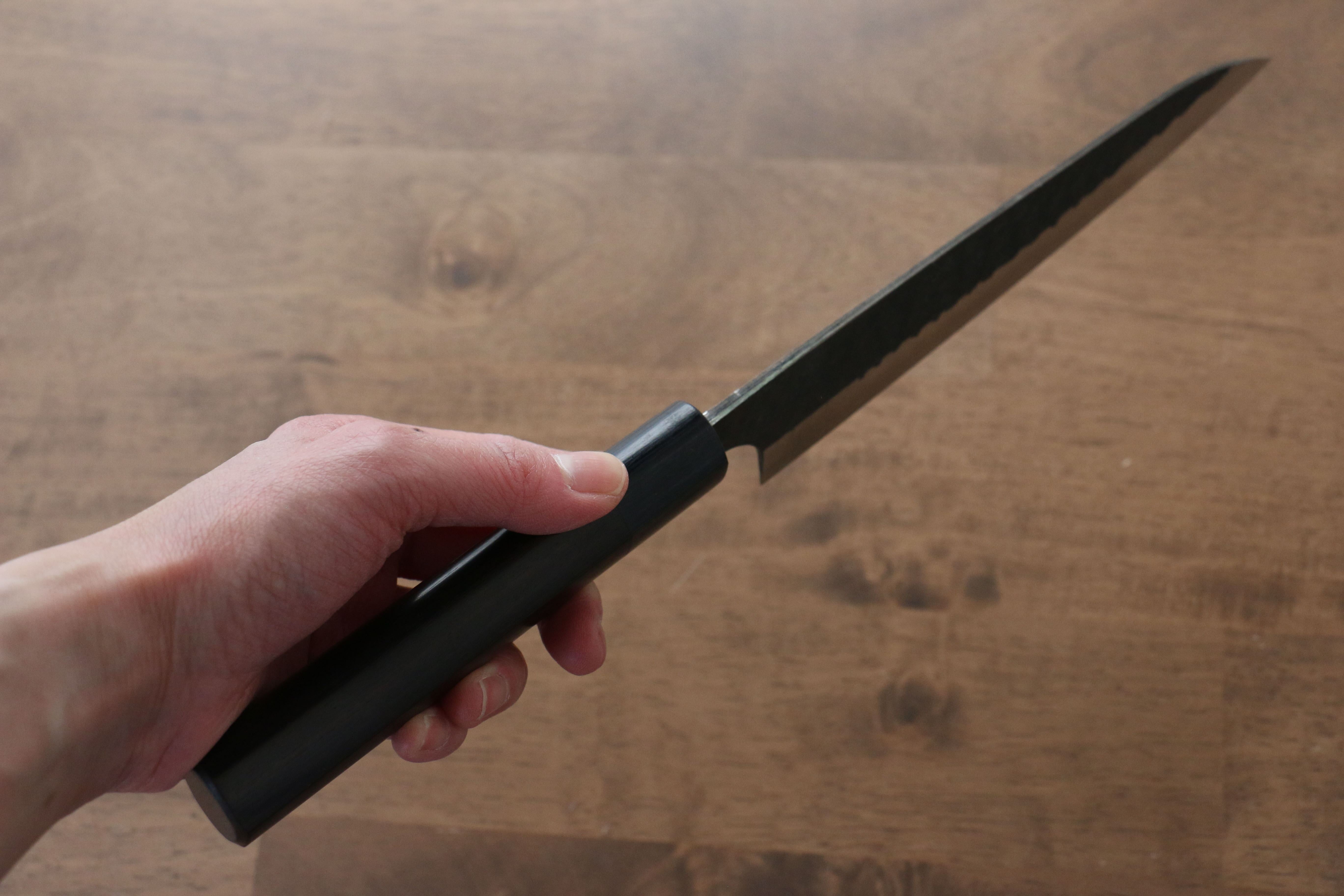 Anryu Blue Super Hammered Black Finished Gyuto 180mm Shitan Handle - Seisuke Knife