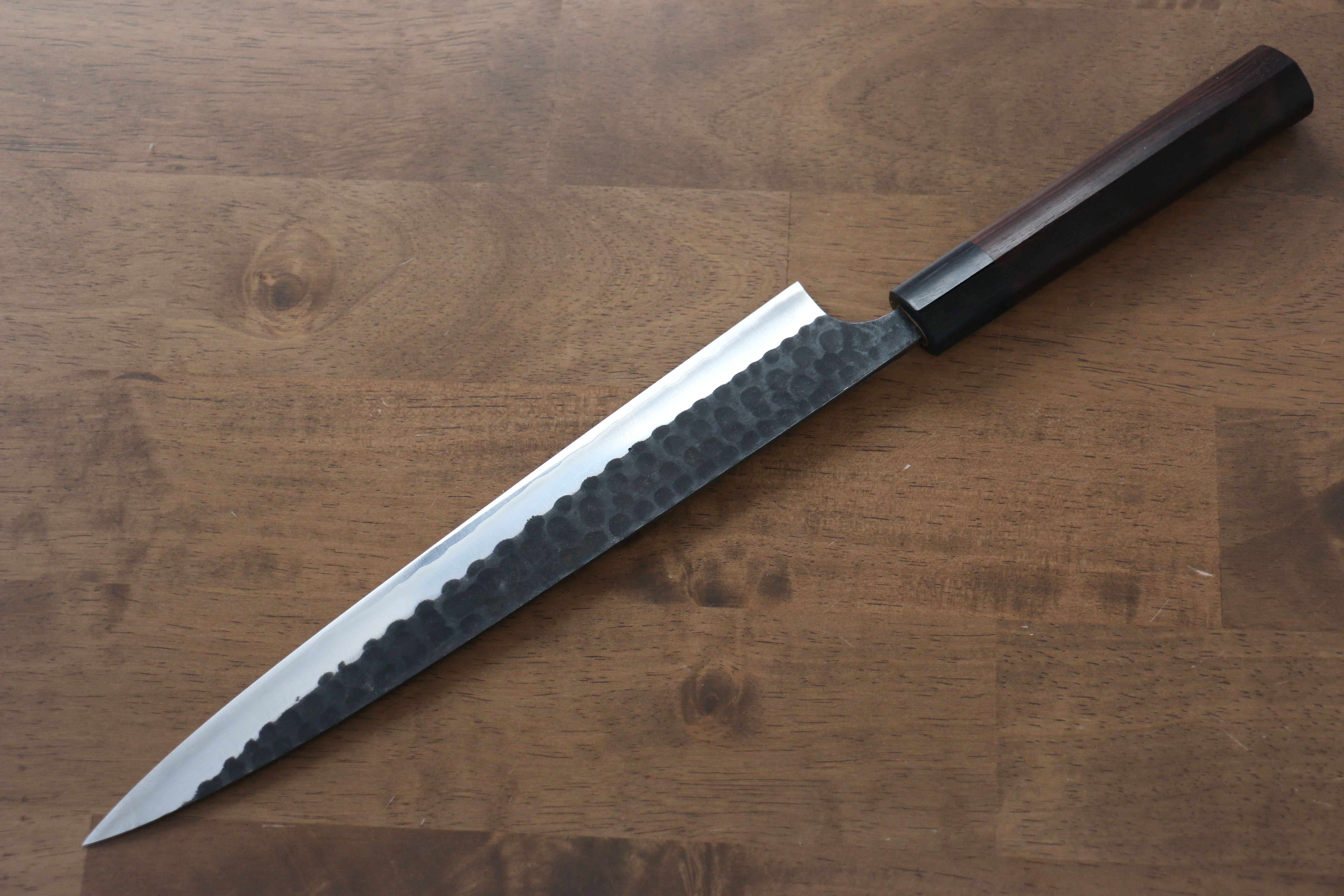 Anryu Blue Super Hammered Black Finished Sujihiki 270mm Shitan Handle - Seisuke Knife