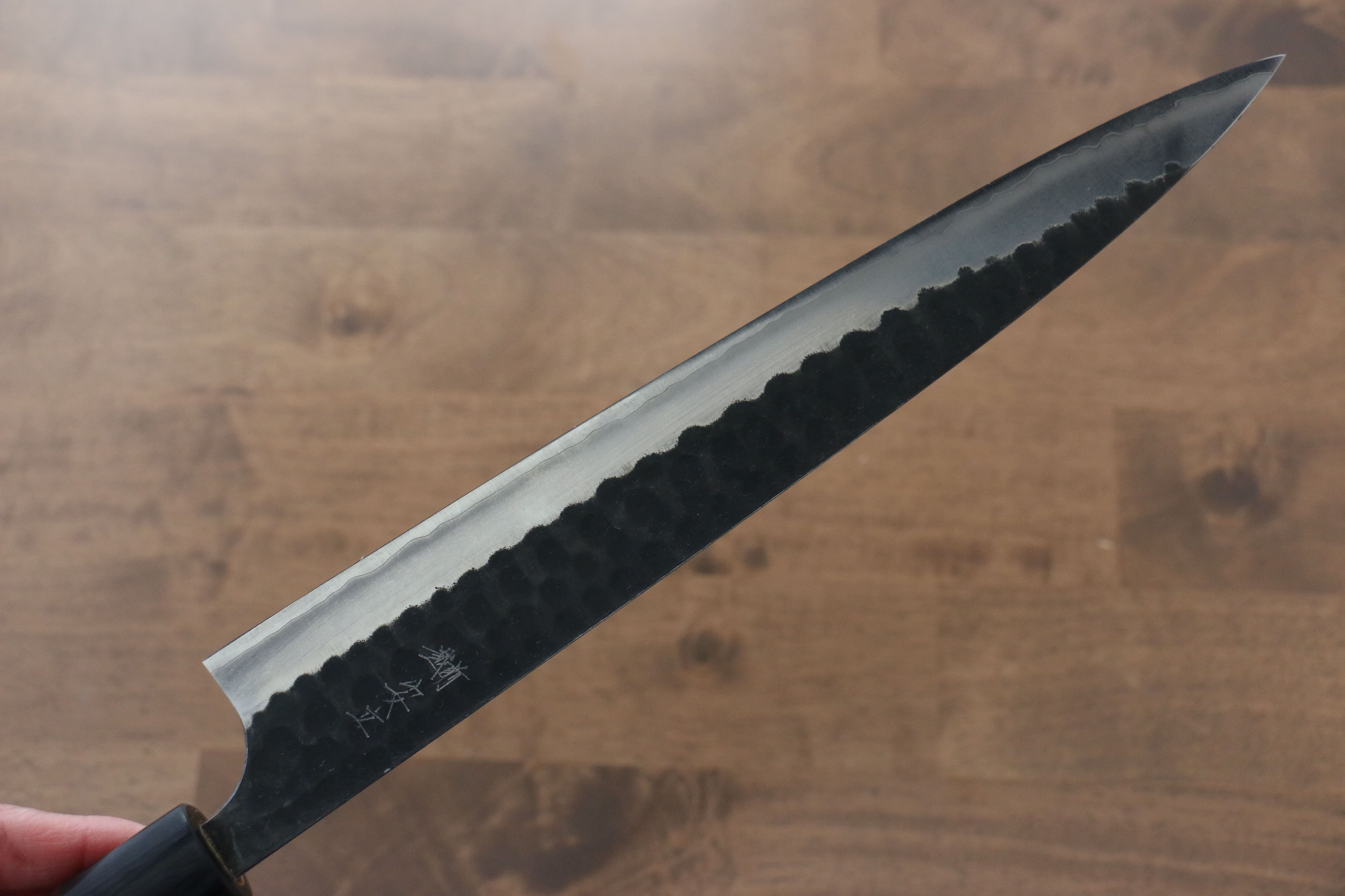 Anryu Blue Super Hammered Black Finished Sujihiki 270mm Shitan Handle - Seisuke Knife