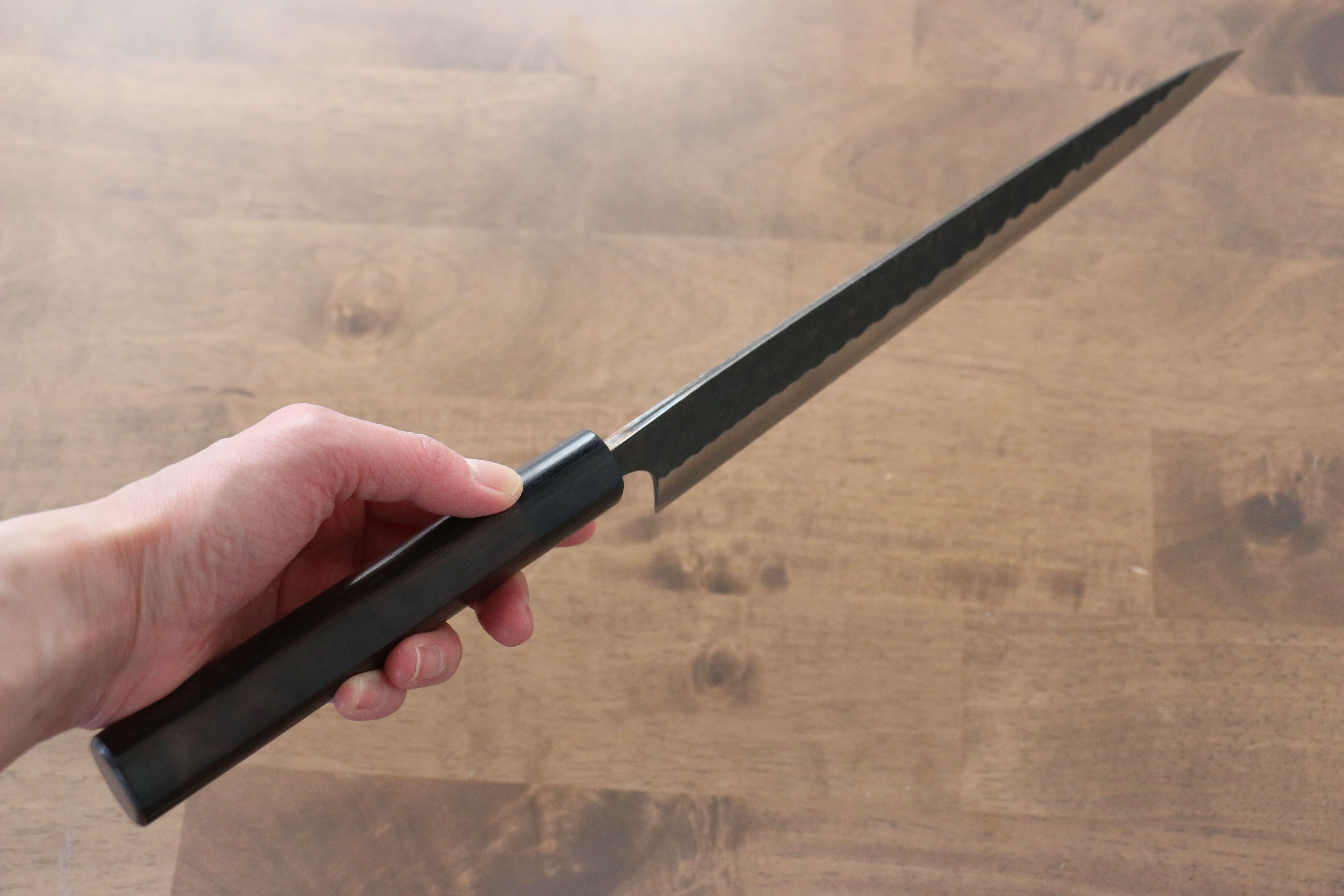 Anryu Blue Super Hammered Black Finished Sujihiki 270mm Shitan Handle - Seisuke Knife