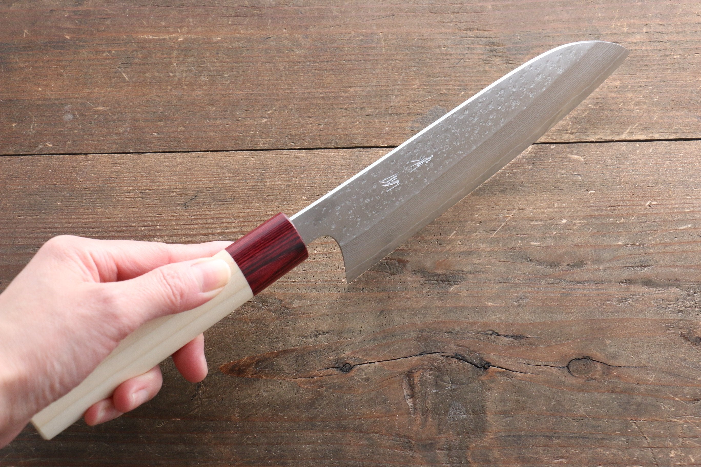 Seisuke VG10 16 Layer Hammered Damascus Santoku 165mm with Magnolia Handle - Seisuke Knife