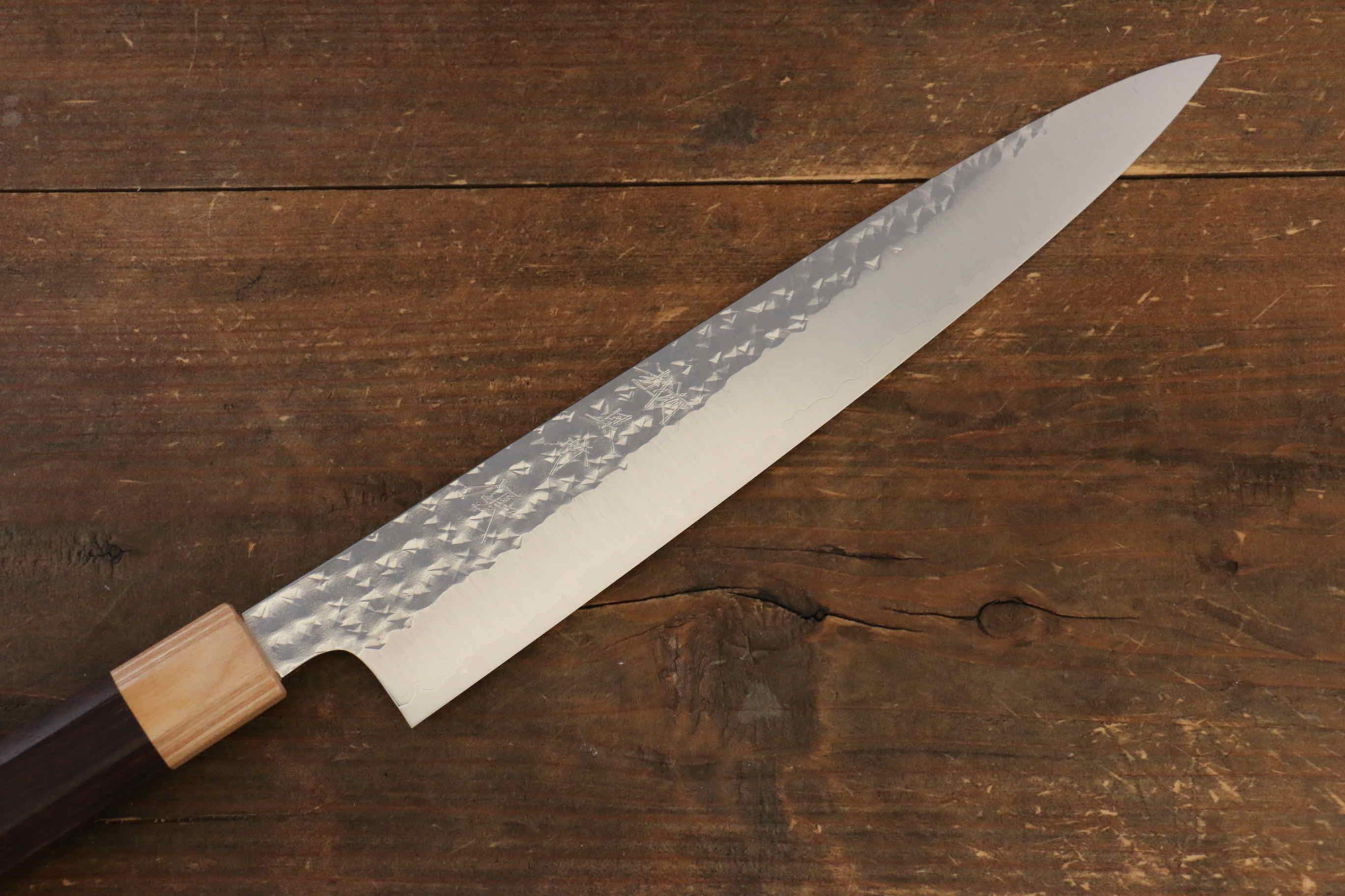 Yu Kurosaki Senko SG2 Hammered Sujihiki 240mm with Shitan Handle (Blonde Ferrule) - Seisuke Knife