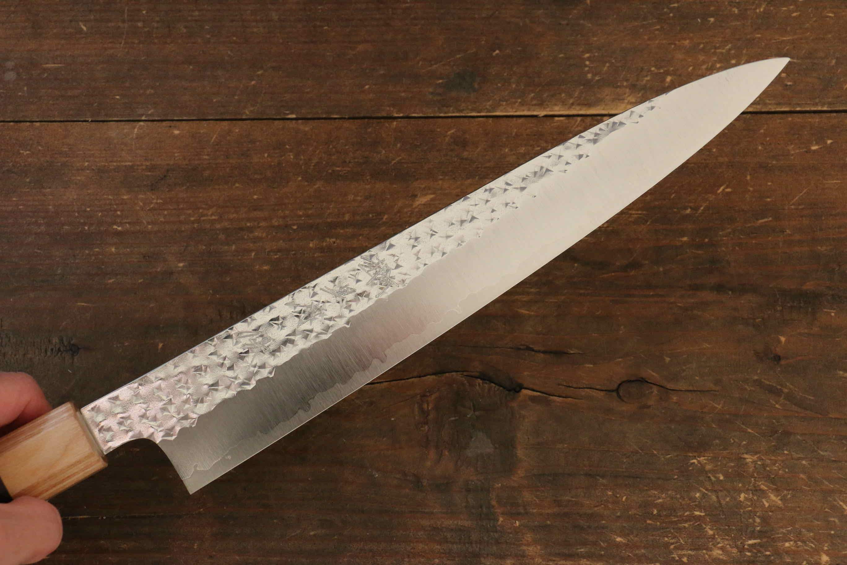 Yu Kurosaki Senko SG2 Hammered Sujihiki 240mm with Shitan Handle (Blonde Ferrule) - Seisuke Knife