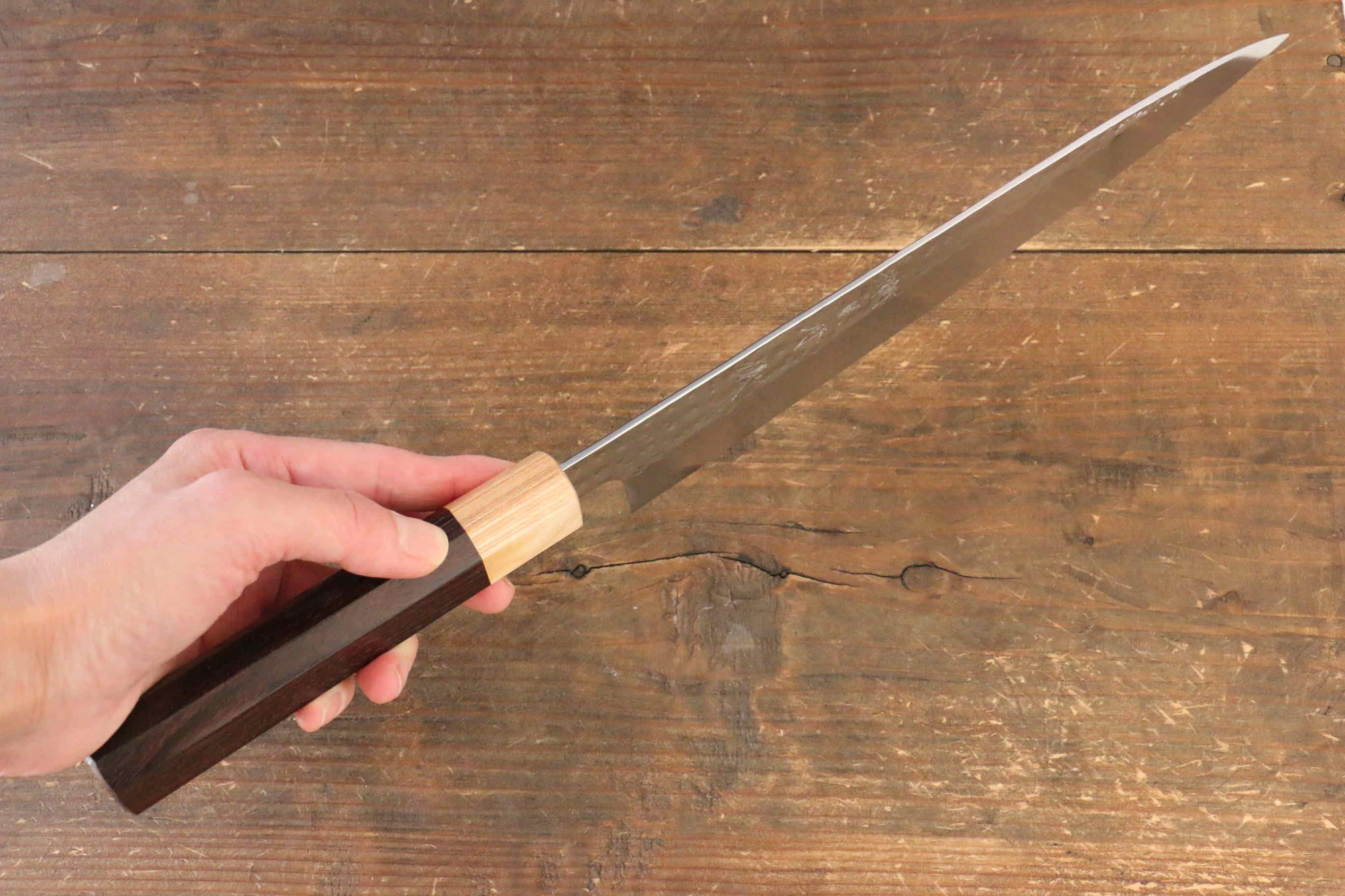 Yu Kurosaki Senko SG2 Hammered Sujihiki 240mm with Shitan Handle (Blonde Ferrule) - Seisuke Knife