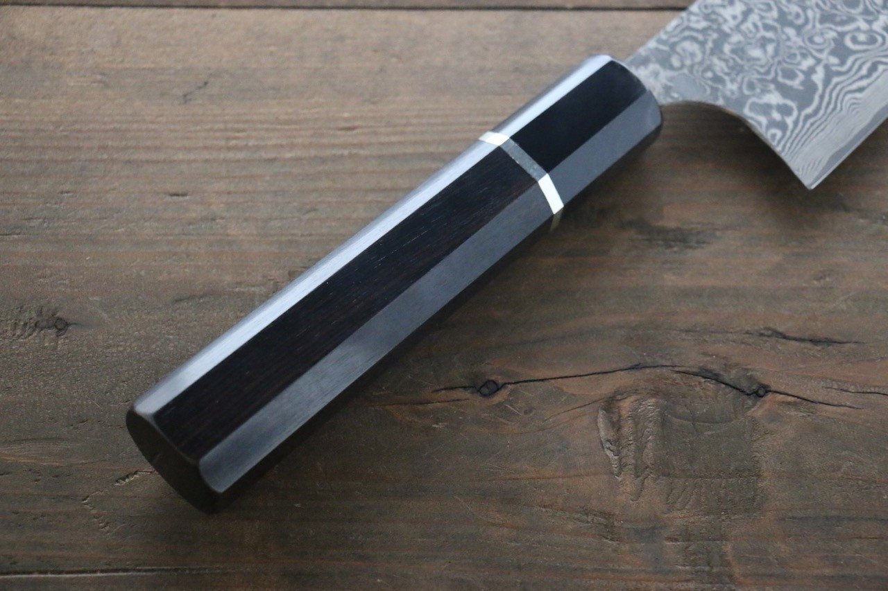 Takeshi Saji SG2 Black Damascus Gyuto 210mm Ebony Wood (with Silver Ring) Handle - Seisuke Knife