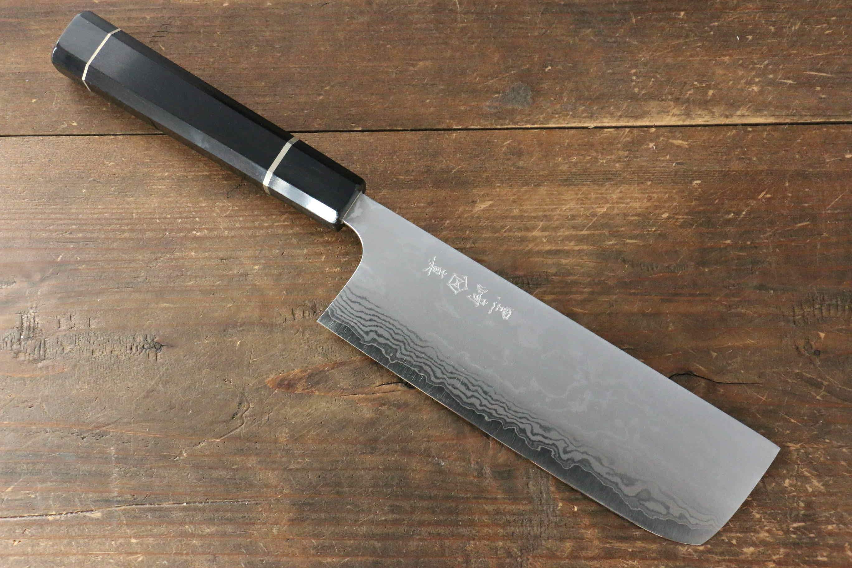 Makoto Kurosaki VG10 Damascus Nakiri 165mm Ebony & Double Ring Handle - Seisuke Knife