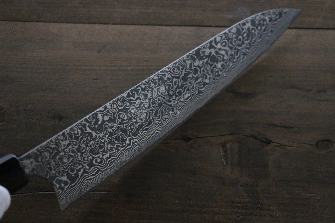 Takeshi Saji SG2 Black Damascus Gyuto 210mm Ebony Wood (with Silver Ring) Handle - Seisuke Knife