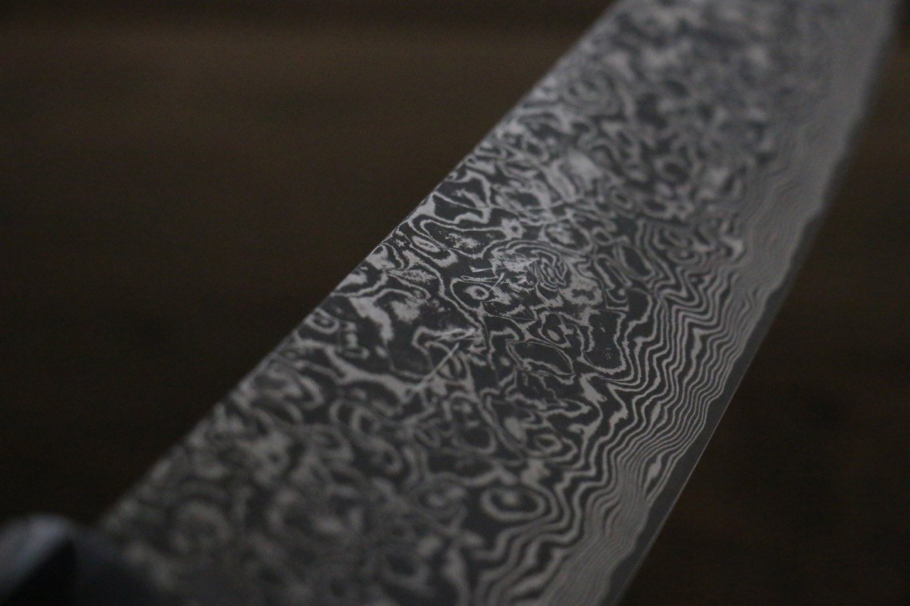 Takeshi Saji SG2 Black Damascus Gyuto 210mm Ebony Wood (with Silver Ring) Handle - Seisuke Knife