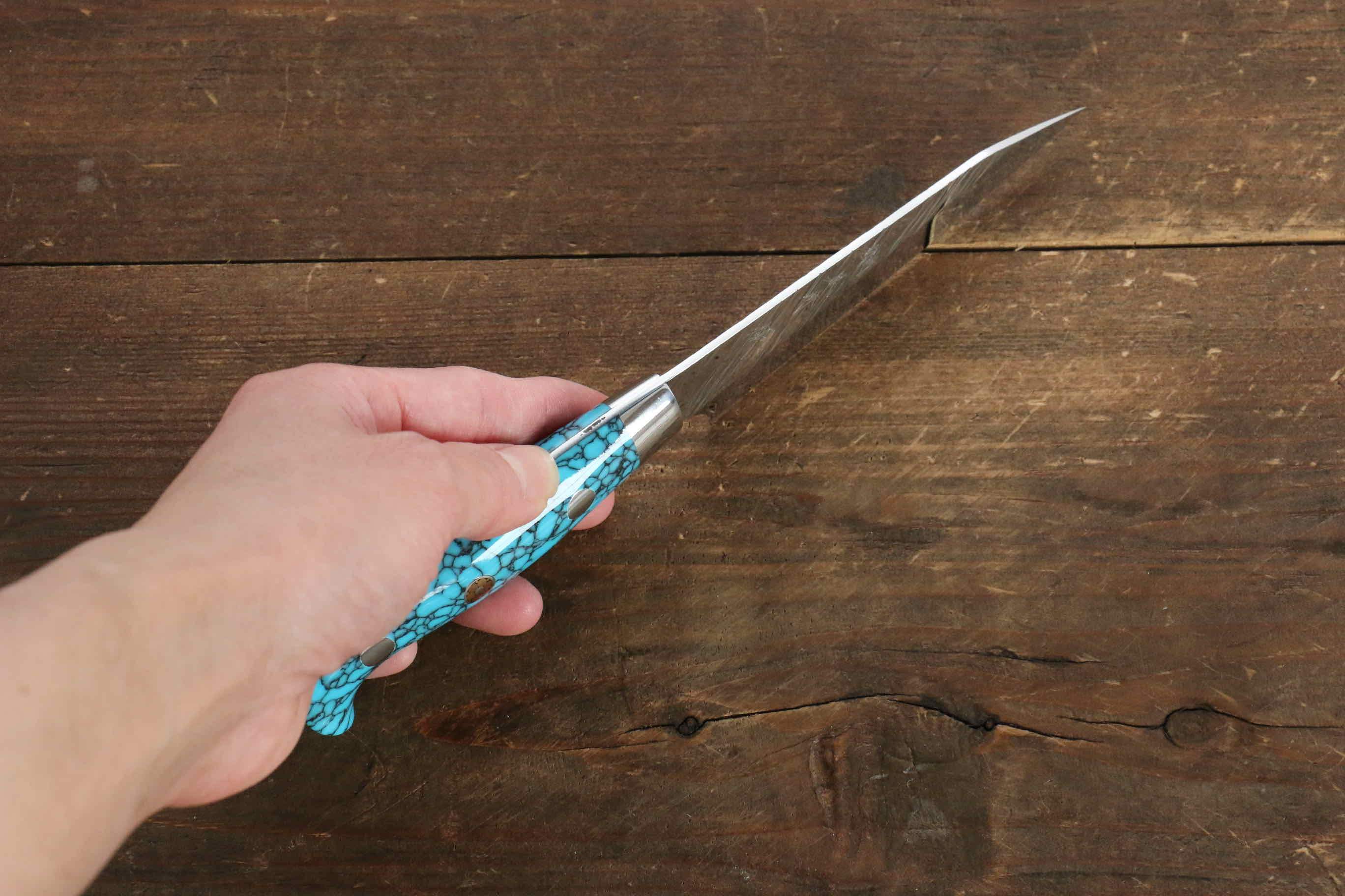 Yu Kurosaki Fujin SG2 Hammered Damascus Petty-Utility 100mm Turquoise Handle - Seisuke Knife