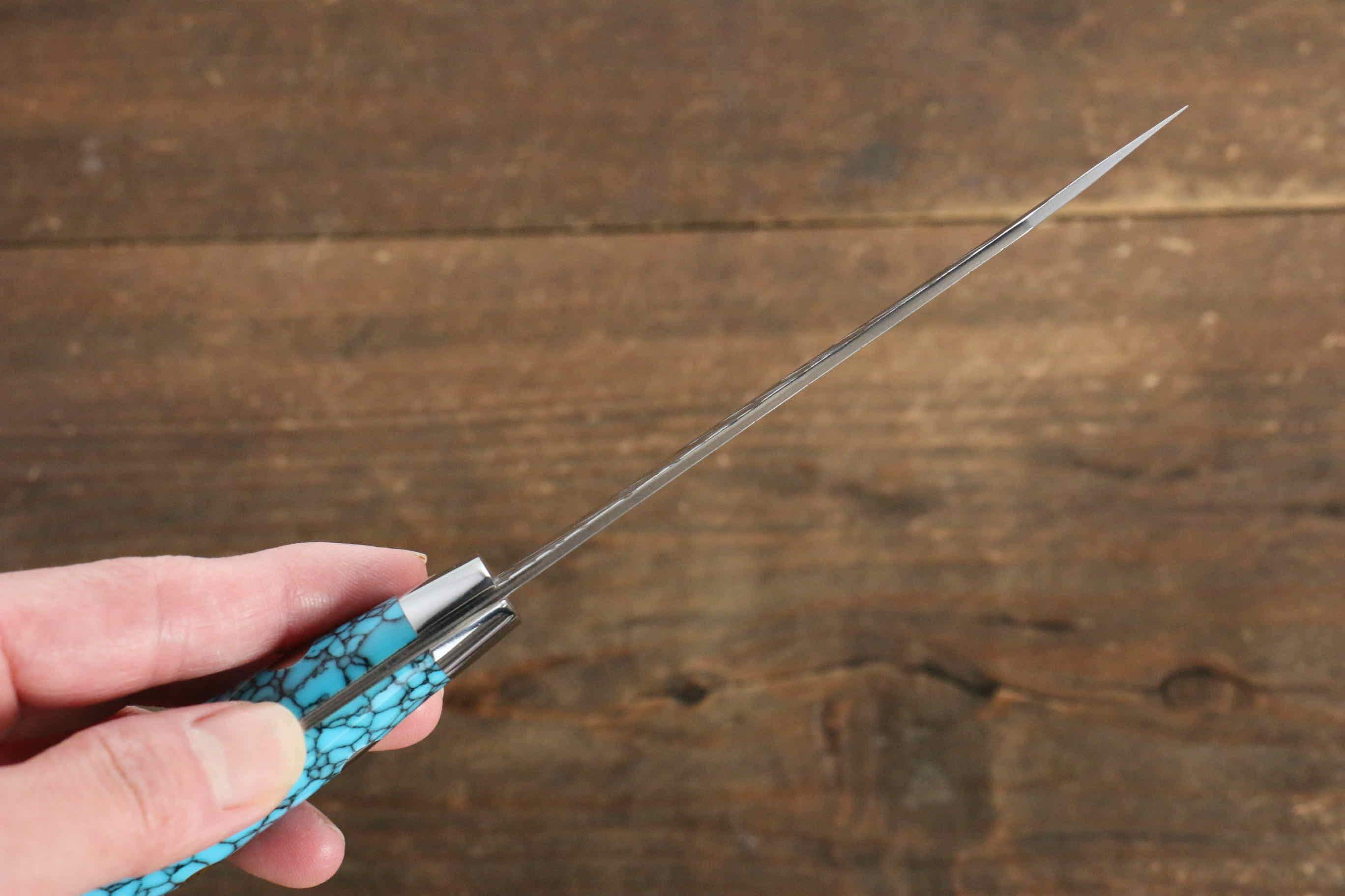 Yu Kurosaki Fujin SG2 Hammered Damascus Petty-Utility 100mm Turquoise Handle - Seisuke Knife