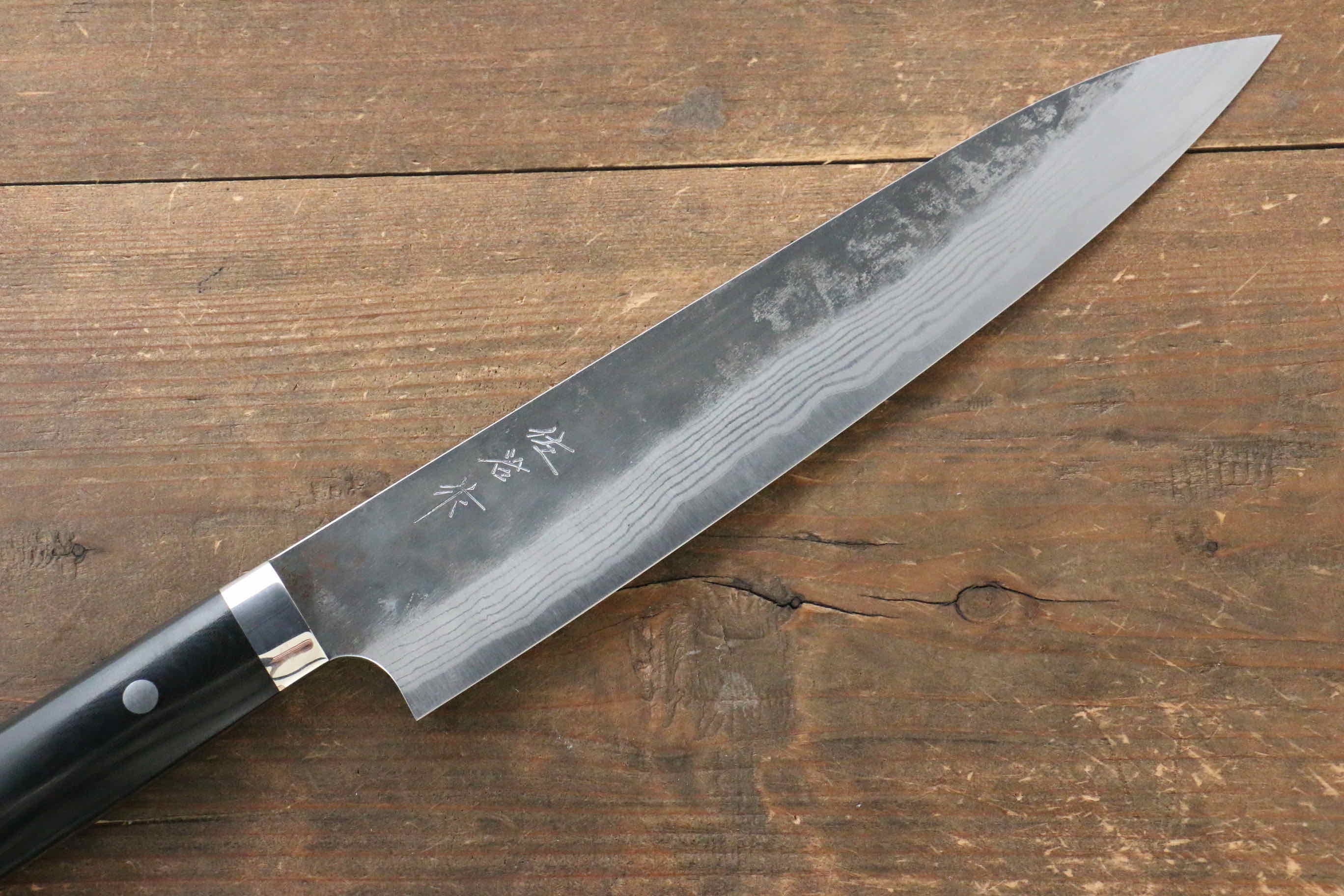 Takeshi Saji Blue Super Kurouchi Hammered Gyuto 240mm Black Micarta Handle - Seisuke Knife