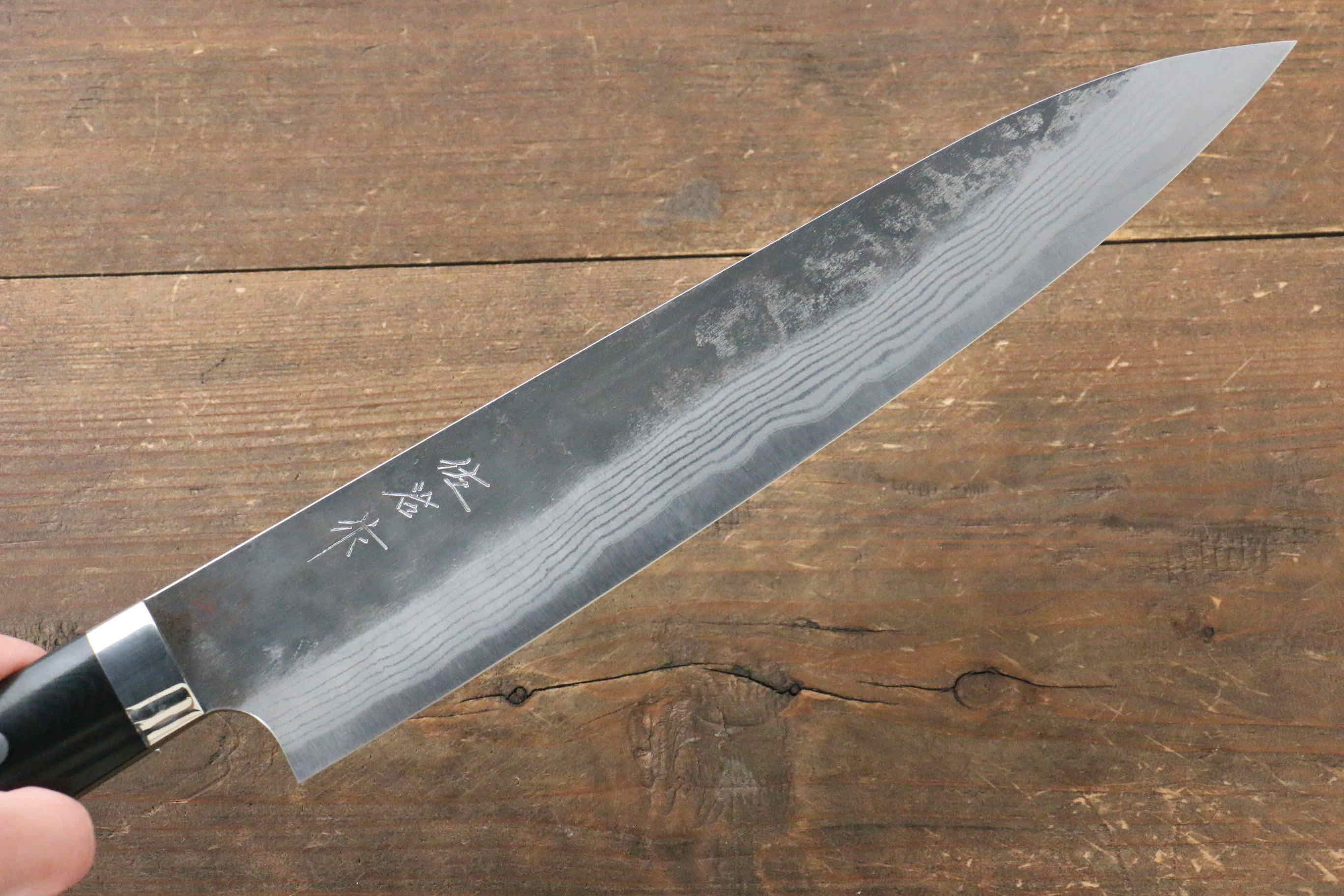 Takeshi Saji Blue Super Kurouchi Hammered Gyuto 240mm Black Micarta Handle - Seisuke Knife