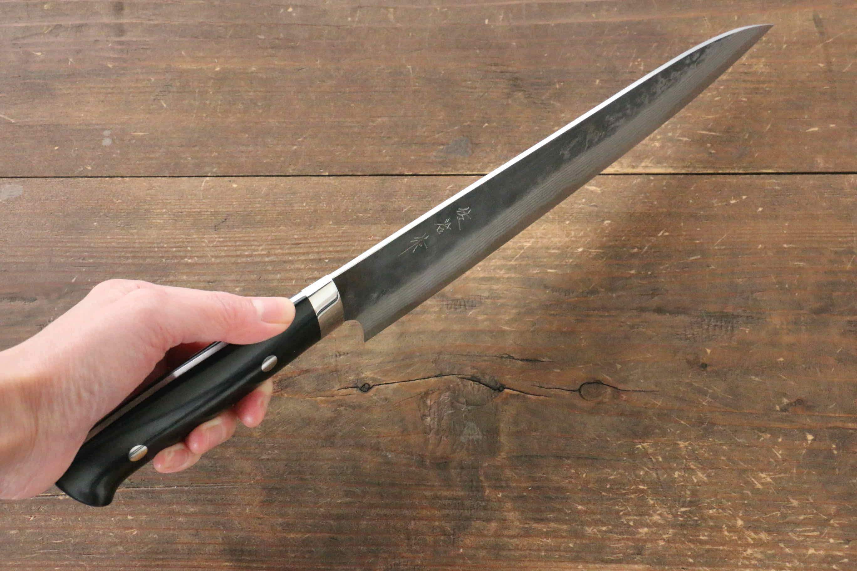 Takeshi Saji Blue Super Kurouchi Hammered Gyuto 240mm Black Micarta Handle - Seisuke Knife