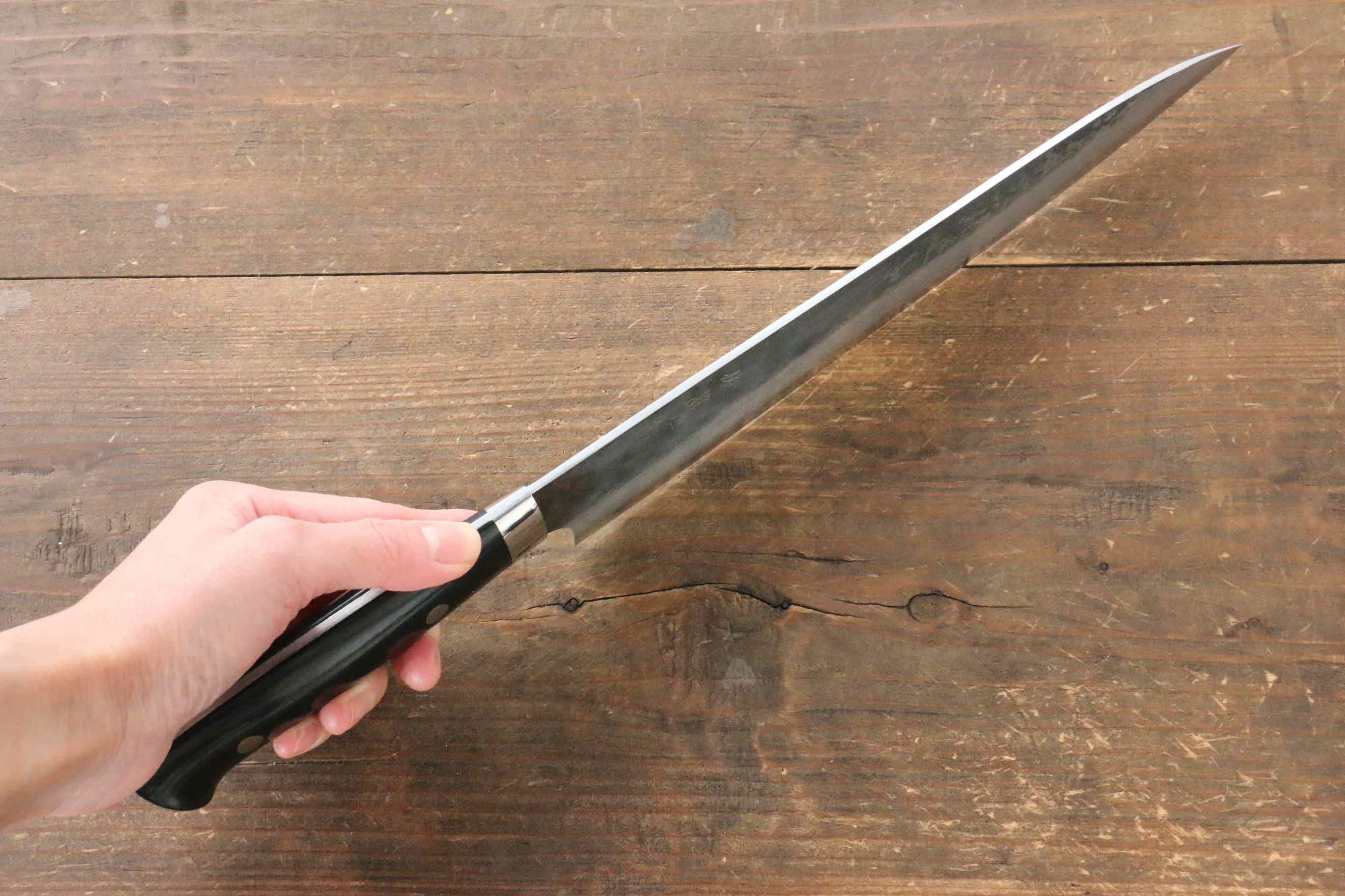Takeshi Saji Blue Super Kurouchi Hammered Gyuto 240mm Black Micarta Handle - Seisuke Knife